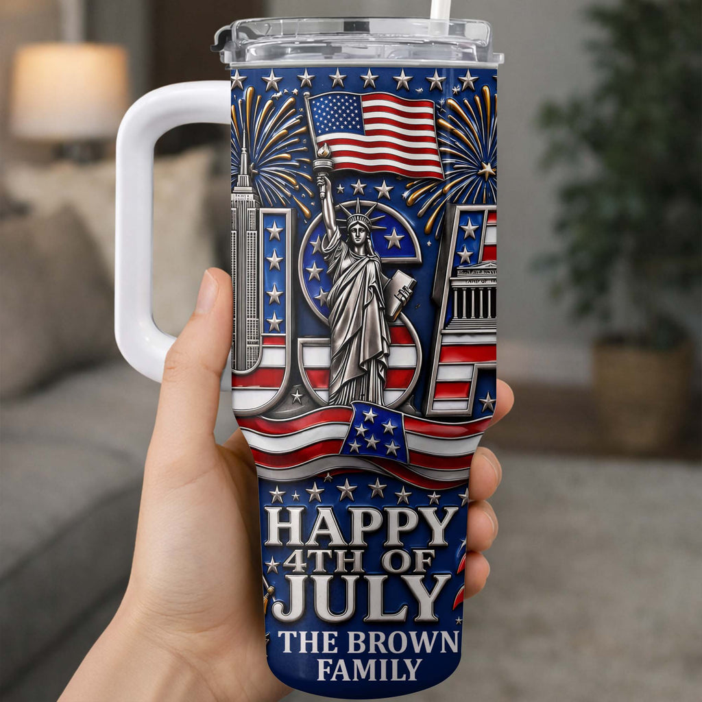 Personalized 40oz Tumbler with Straw American Flag Gift for 4th of July 40oz Tumbler GradoCreations