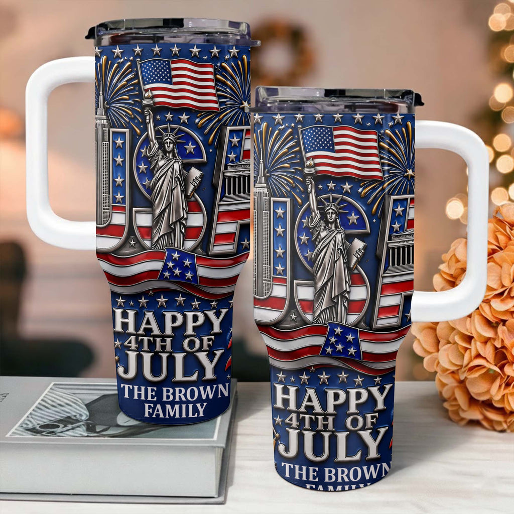 Personalized 40oz Tumbler with Straw American Flag Gift for 4th of July 40oz Tumbler GradoCreations