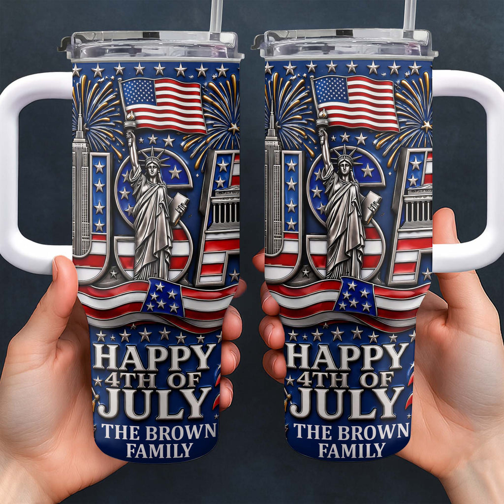 Personalized 40oz Tumbler with Straw American Flag Gift for 4th of July 40oz Tumbler GradoCreations
