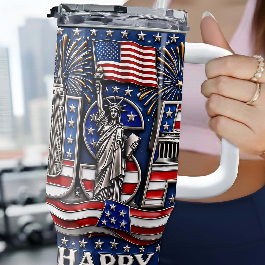 Personalized 40oz Tumbler with Straw American Flag Gift for 4th of July 40oz Tumbler GradoCreations