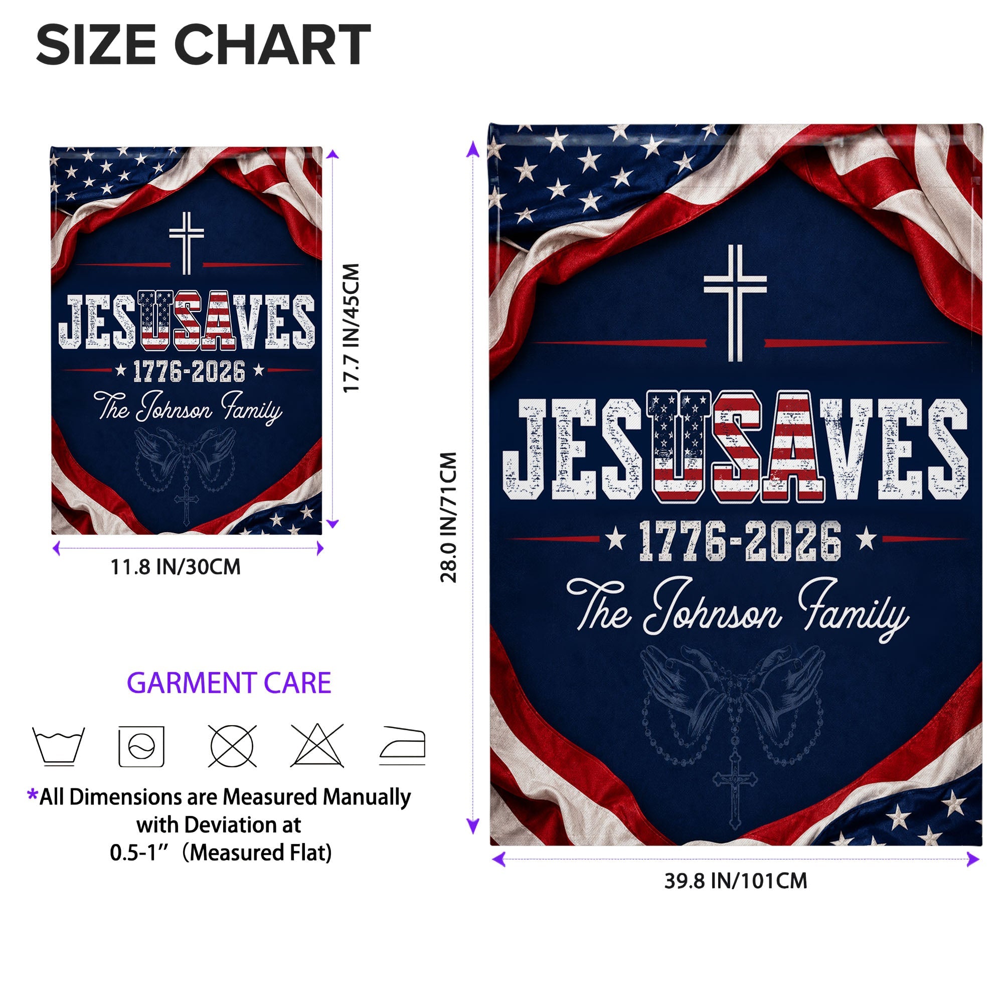 Personalized Double-Sided Garden Flag Custom Family Name USA Cross Garden Flag GradoCreations