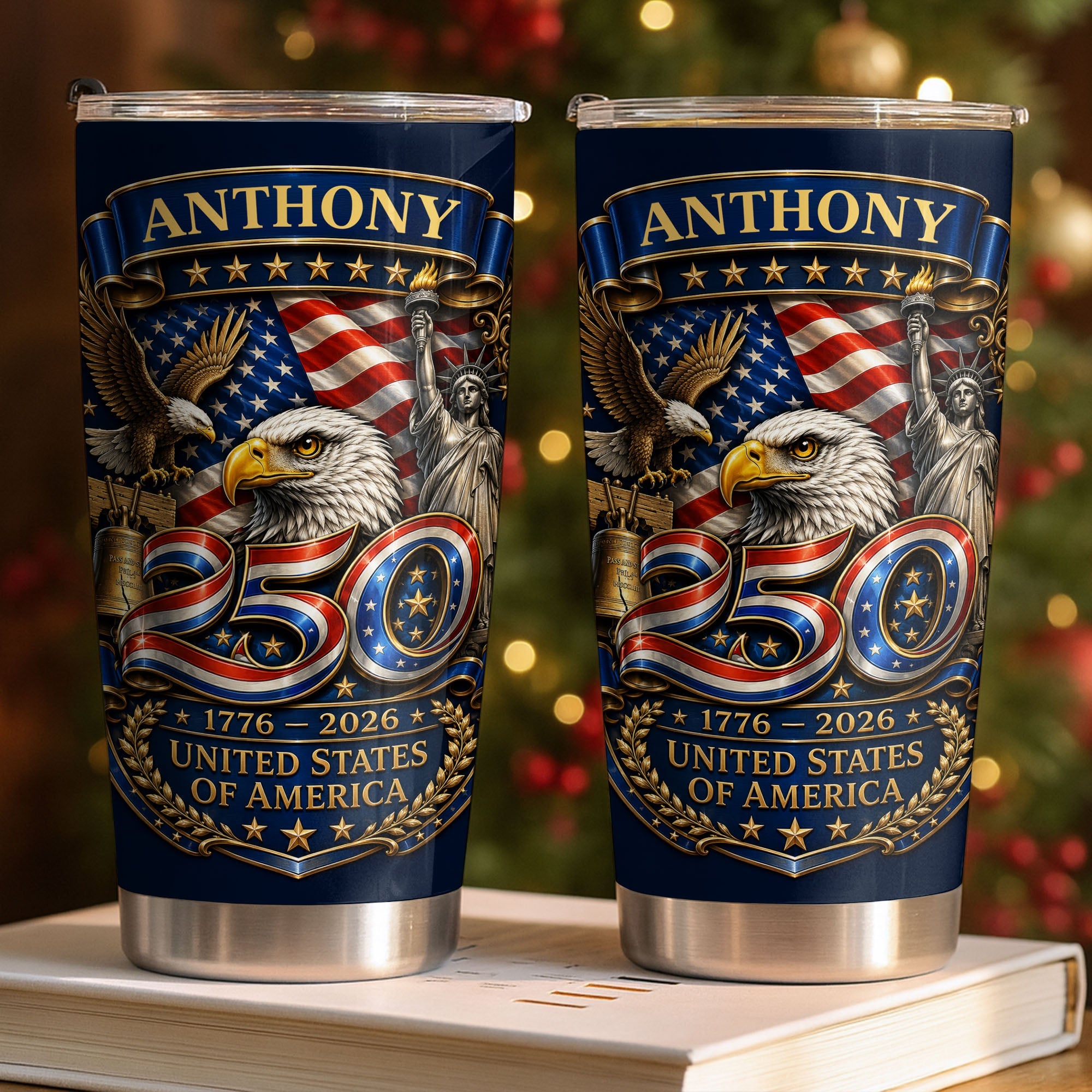 Personalized 20oz Stainless Steel Tumbler Custom Name America Gift for Dad 20oz Tumbler GradoCreations