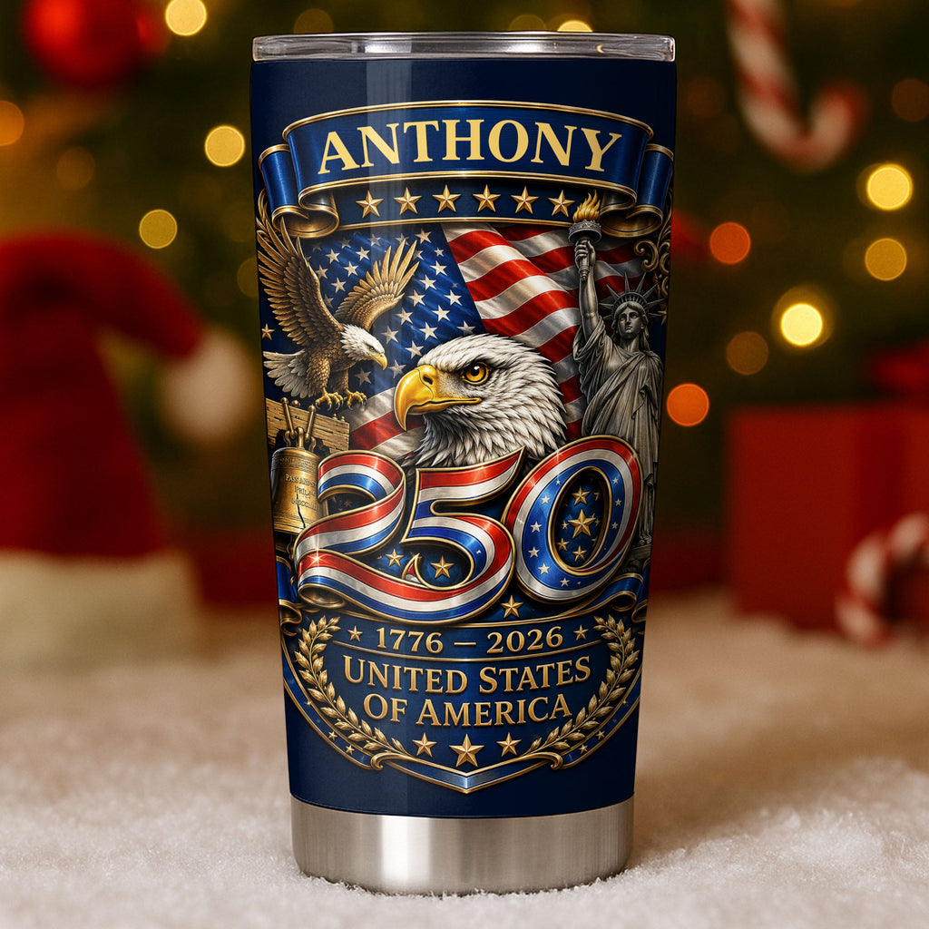 Personalized 20oz Stainless Steel Tumbler Custom Name America Gift for Dad 20oz Tumbler GradoCreations