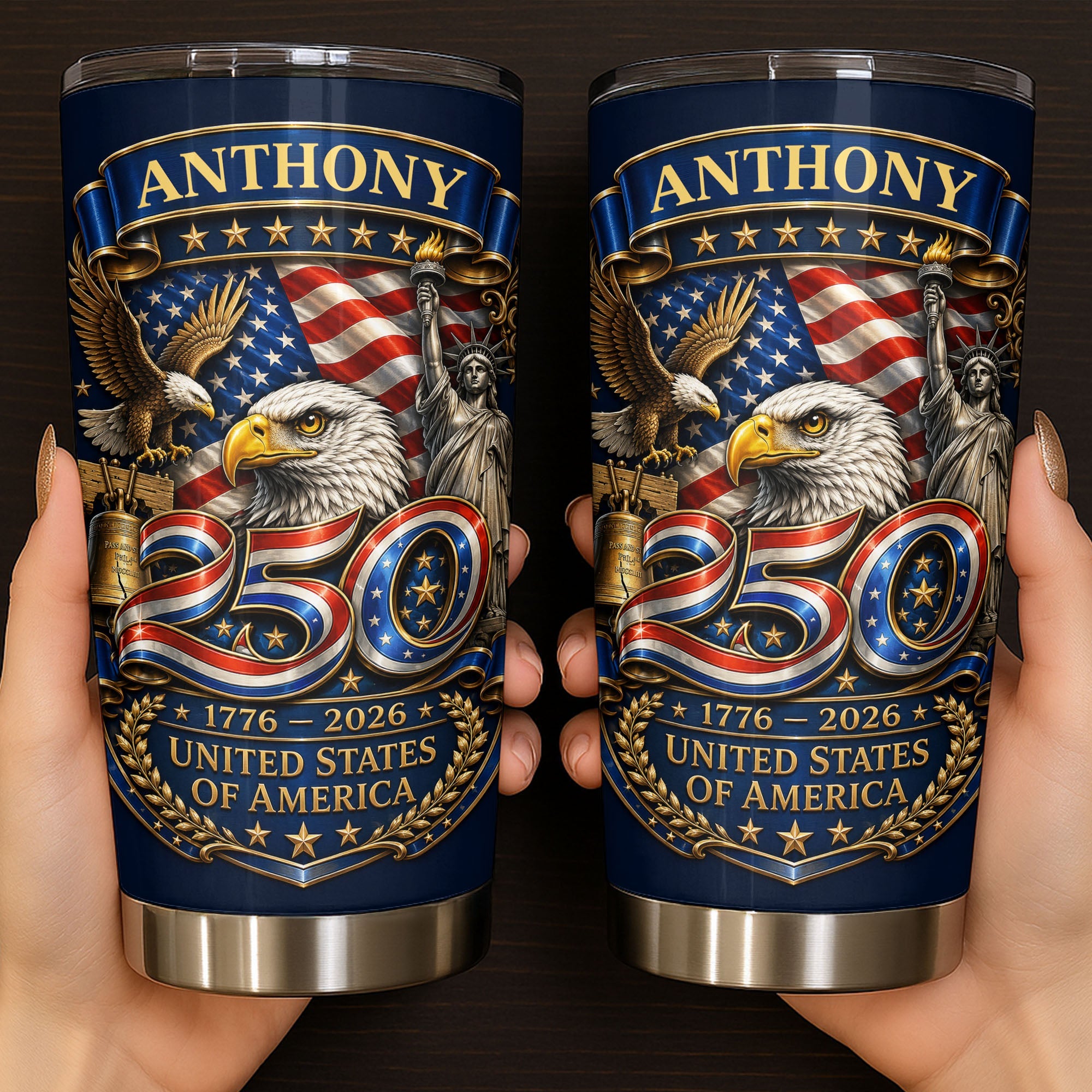 Personalized 20oz Stainless Steel Tumbler Custom Name America Gift for Dad 20oz Tumbler GradoCreations