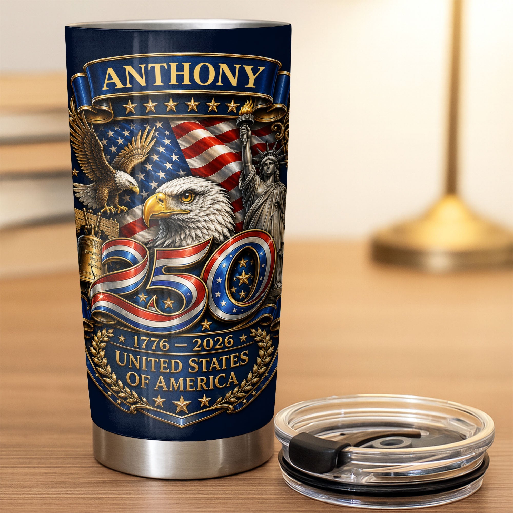 Personalized 20oz Stainless Steel Tumbler Custom Name America Gift for Dad 20oz Tumbler GradoCreations