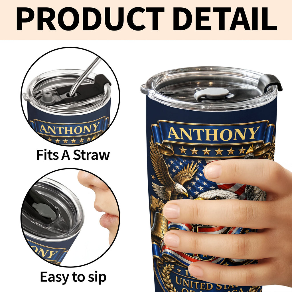 Personalized 20oz Stainless Steel Tumbler Custom Name America Gift for Dad 20oz Tumbler GradoCreations