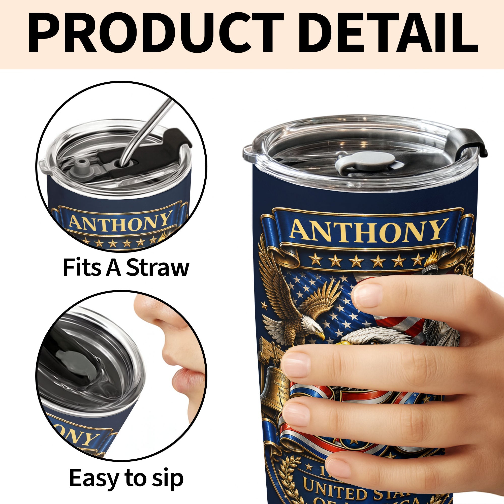 Personalized 20oz Stainless Steel Tumbler Custom Name America Gift for Dad 20oz Tumbler GradoCreations