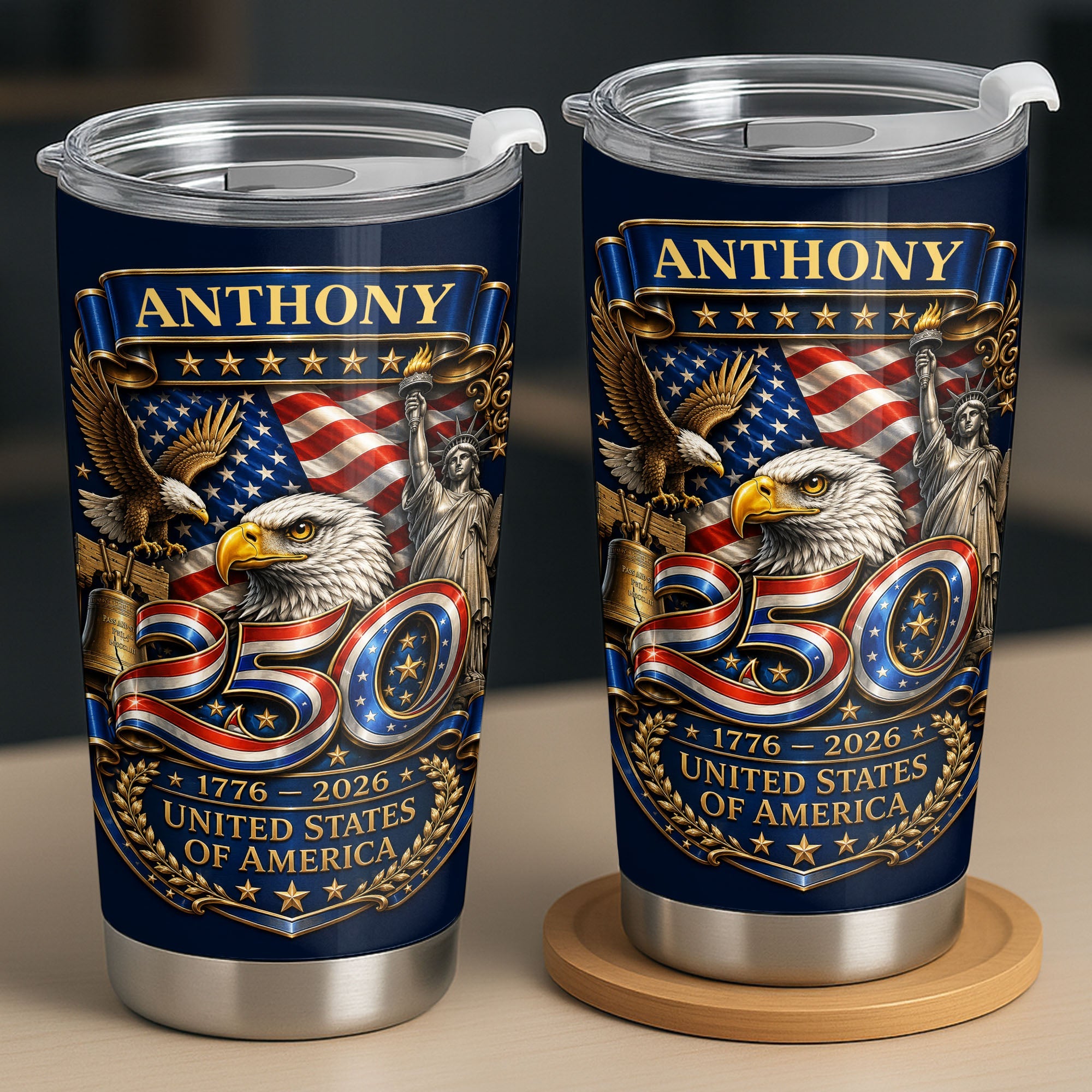 Personalized 20oz Stainless Steel Tumbler Custom Name America Gift for Dad 20oz Tumbler GradoCreations