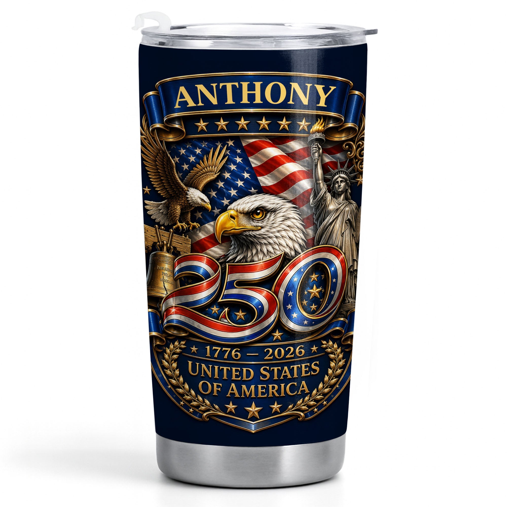 Personalized 20oz Stainless Steel Tumbler Custom Name America Gift for Dad 20oz Tumbler GradoCreations