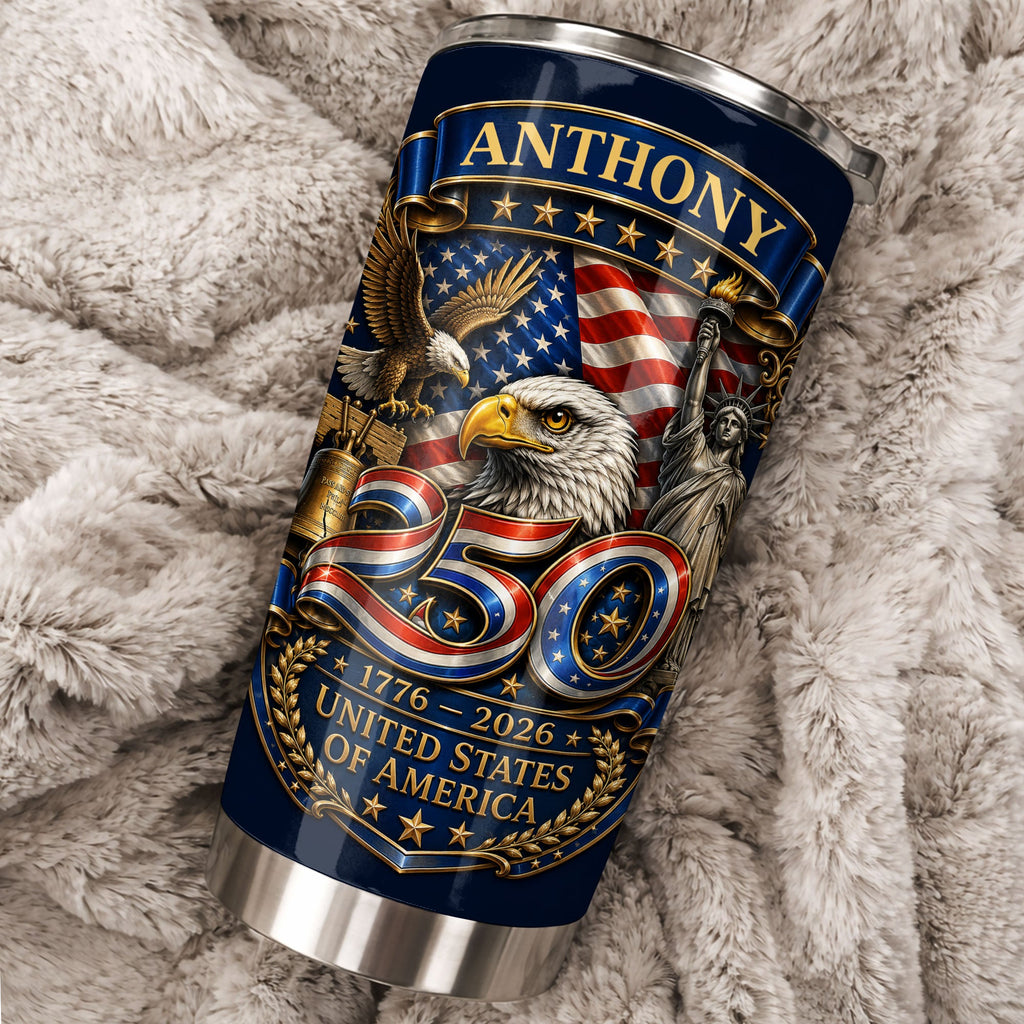 Personalized 20oz Stainless Steel Tumbler Custom Name America Gift for Dad 20oz Tumbler GradoCreations