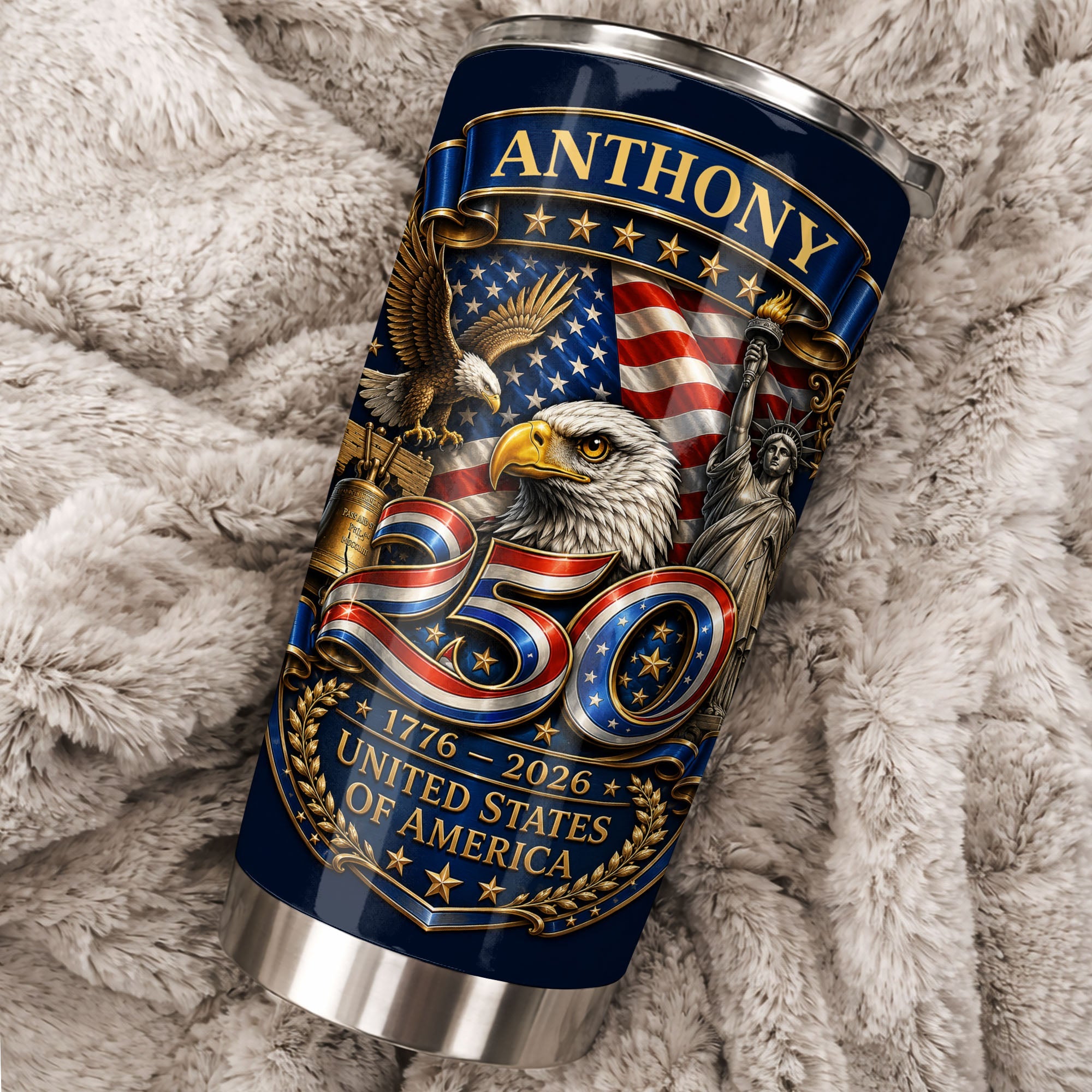 Personalized 20oz Stainless Steel Tumbler Custom Name America Gift for Dad 20oz Tumbler GradoCreations