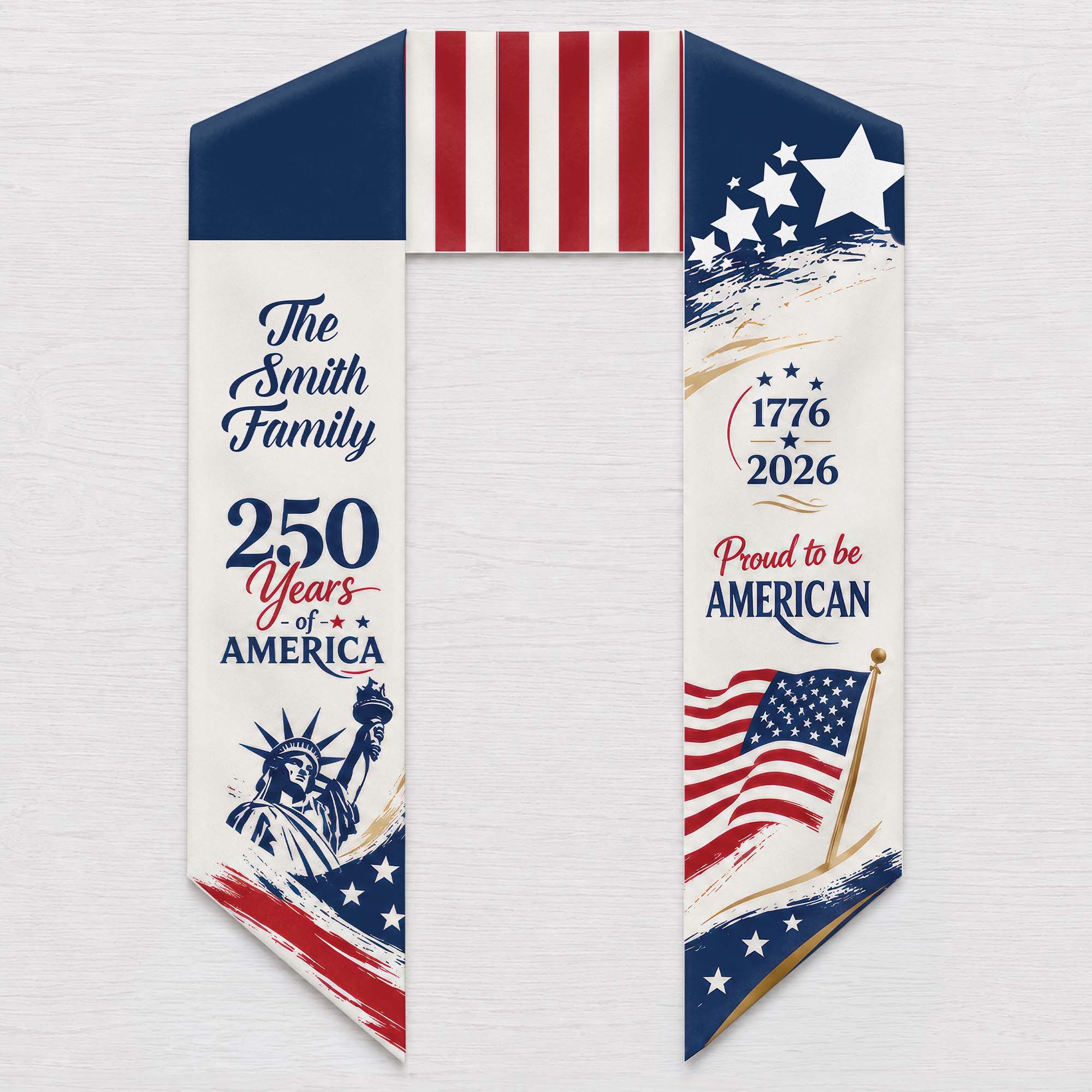 Personalized American Flag Decorative Sash Custom Family Name 4th of July Gift Decorative Sash GradoCreations