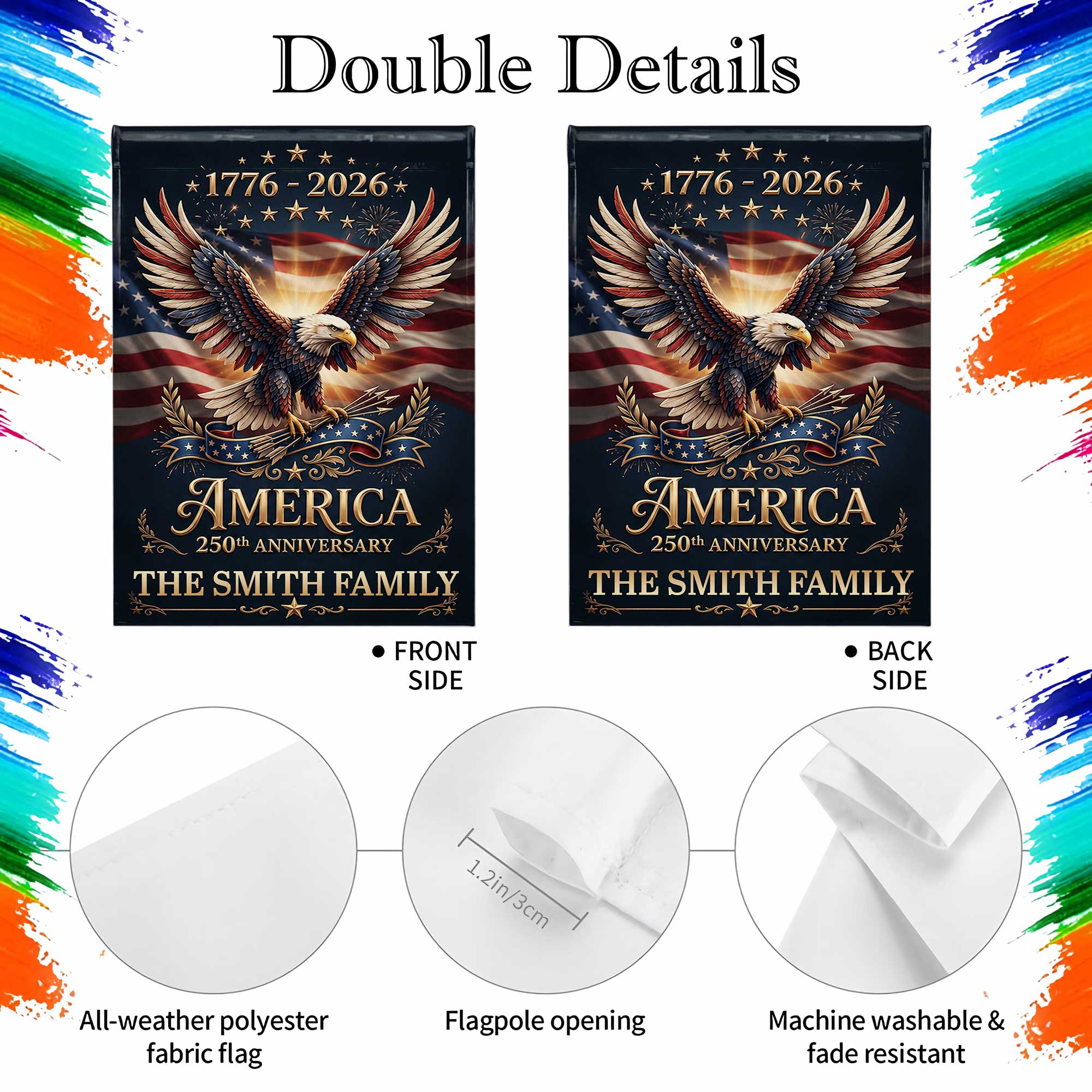 Personalized American Flag Garden Flag Custom Name 250th Anniversary Gift Garden Flag GradoCreations