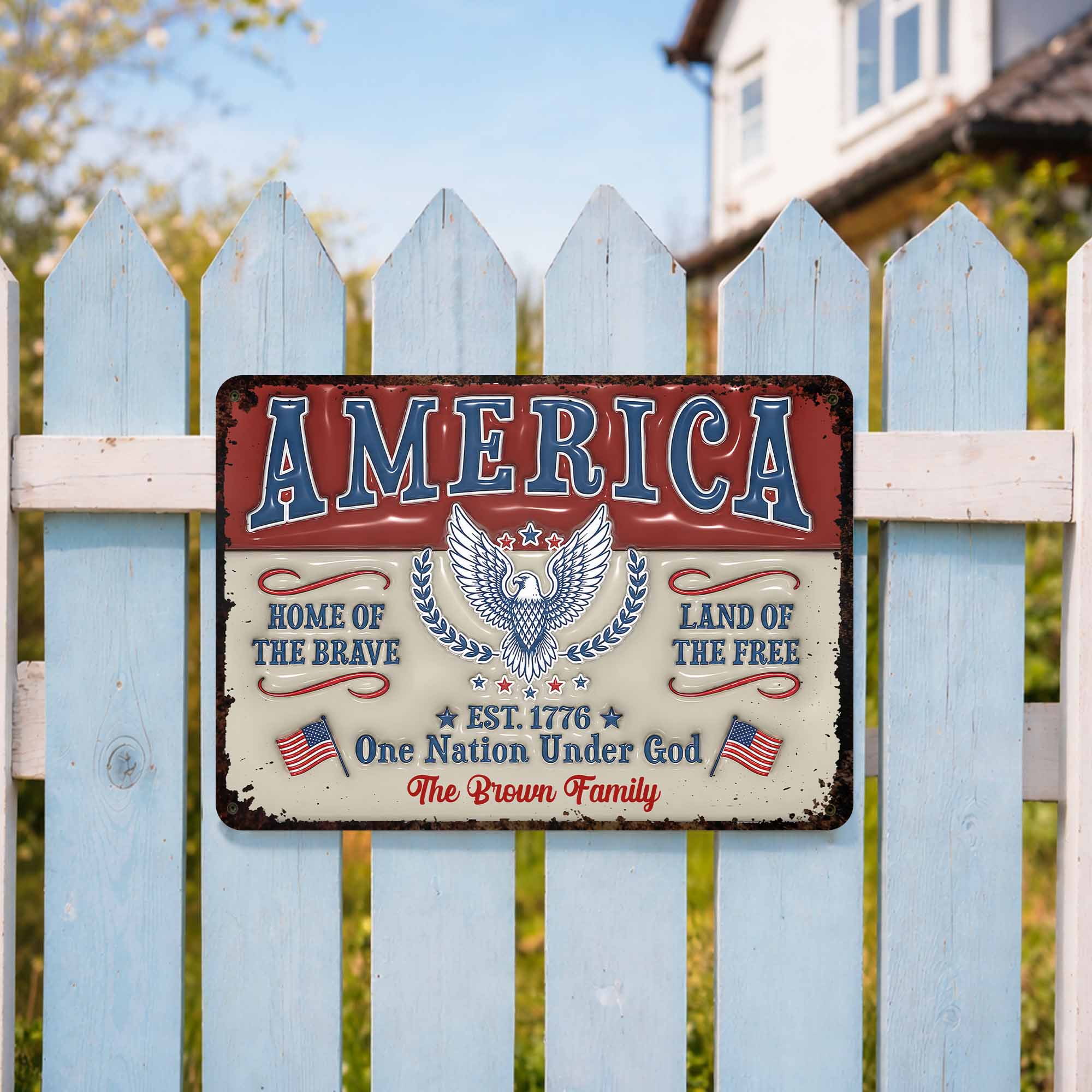 Personalized Metal Sign Custom Family Name Eagle 4th of July Gift Metal Sign GradoCreations