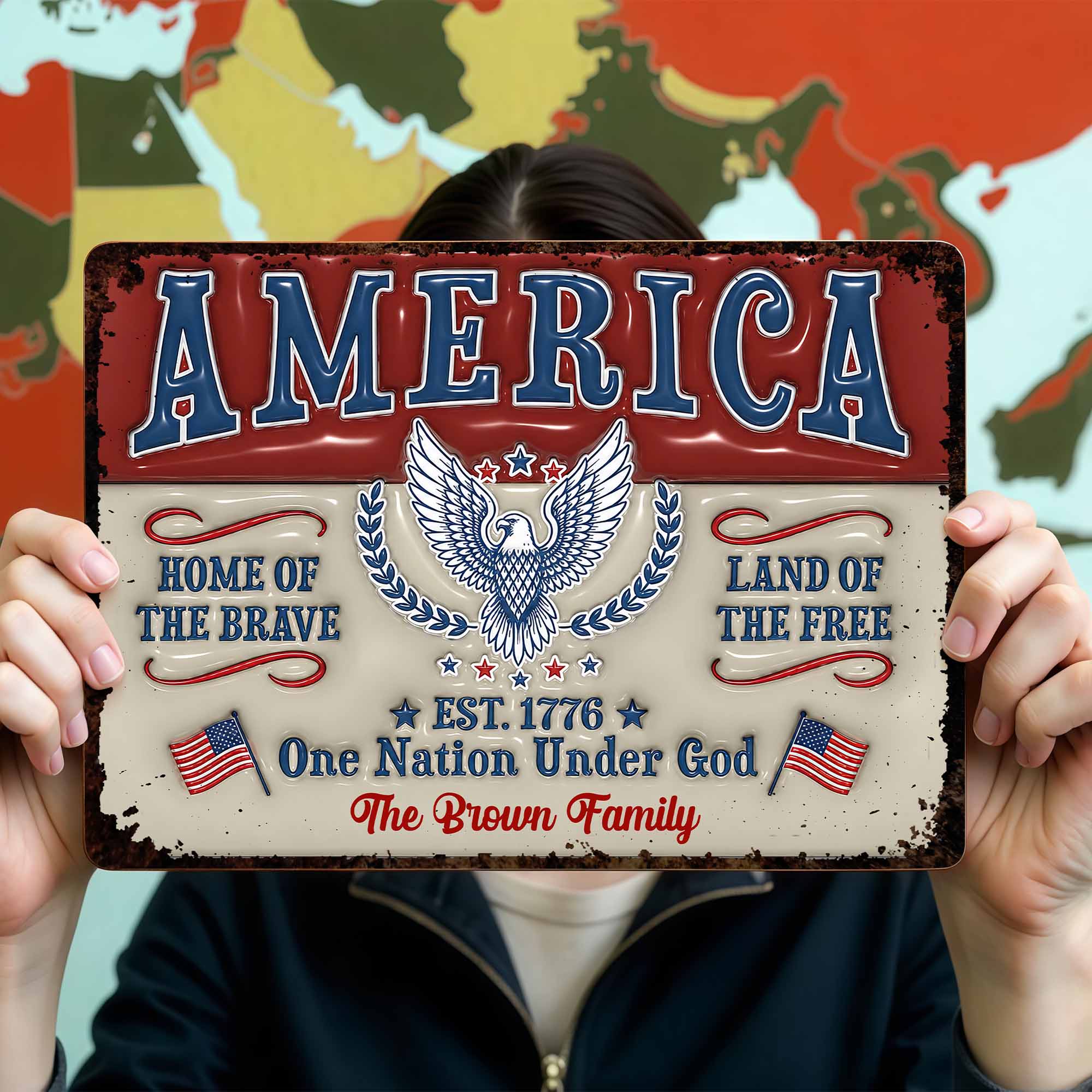 Personalized Metal Sign Custom Family Name Eagle 4th of July Gift Metal Sign GradoCreations