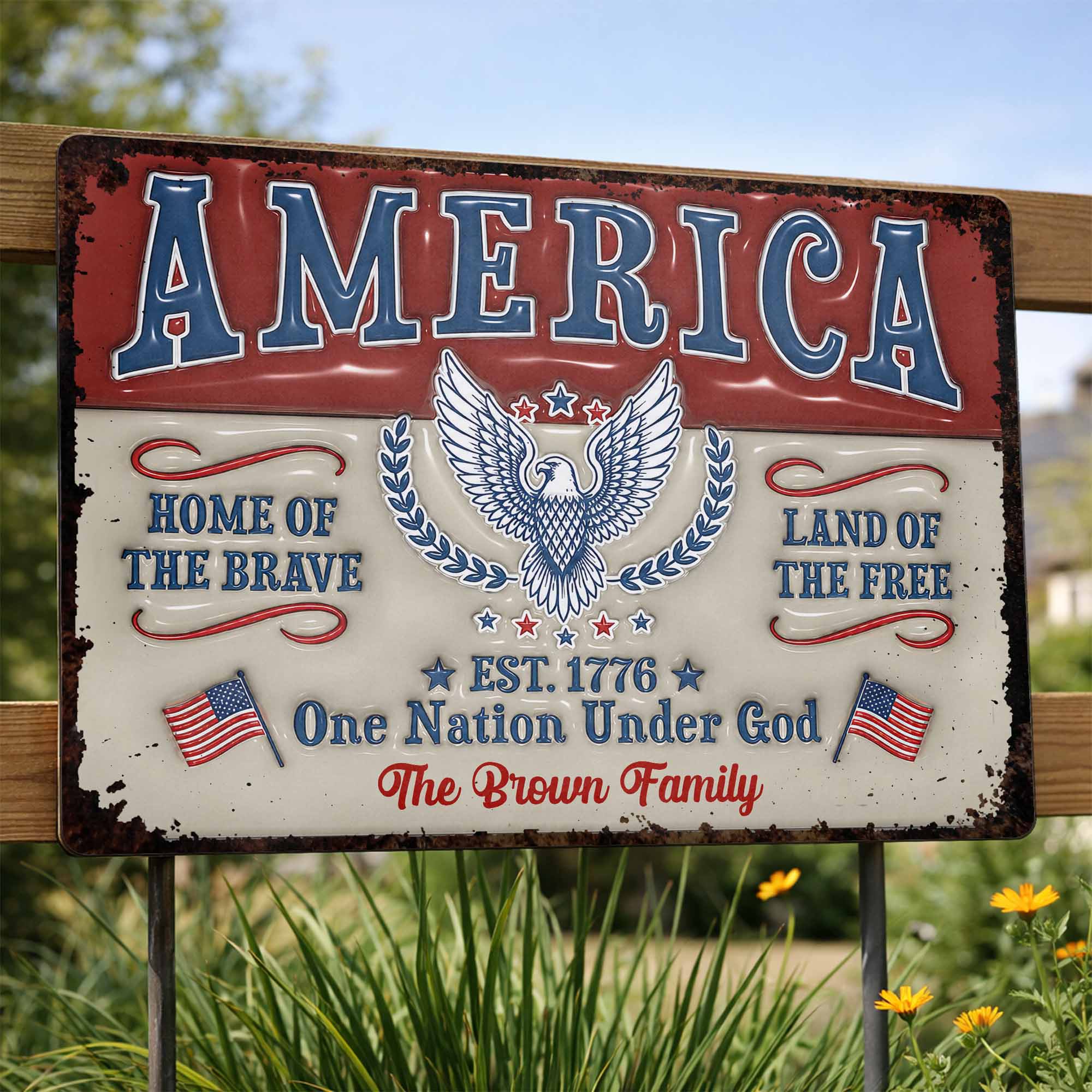 Personalized Metal Sign Custom Family Name Eagle 4th of July Gift Metal Sign GradoCreations