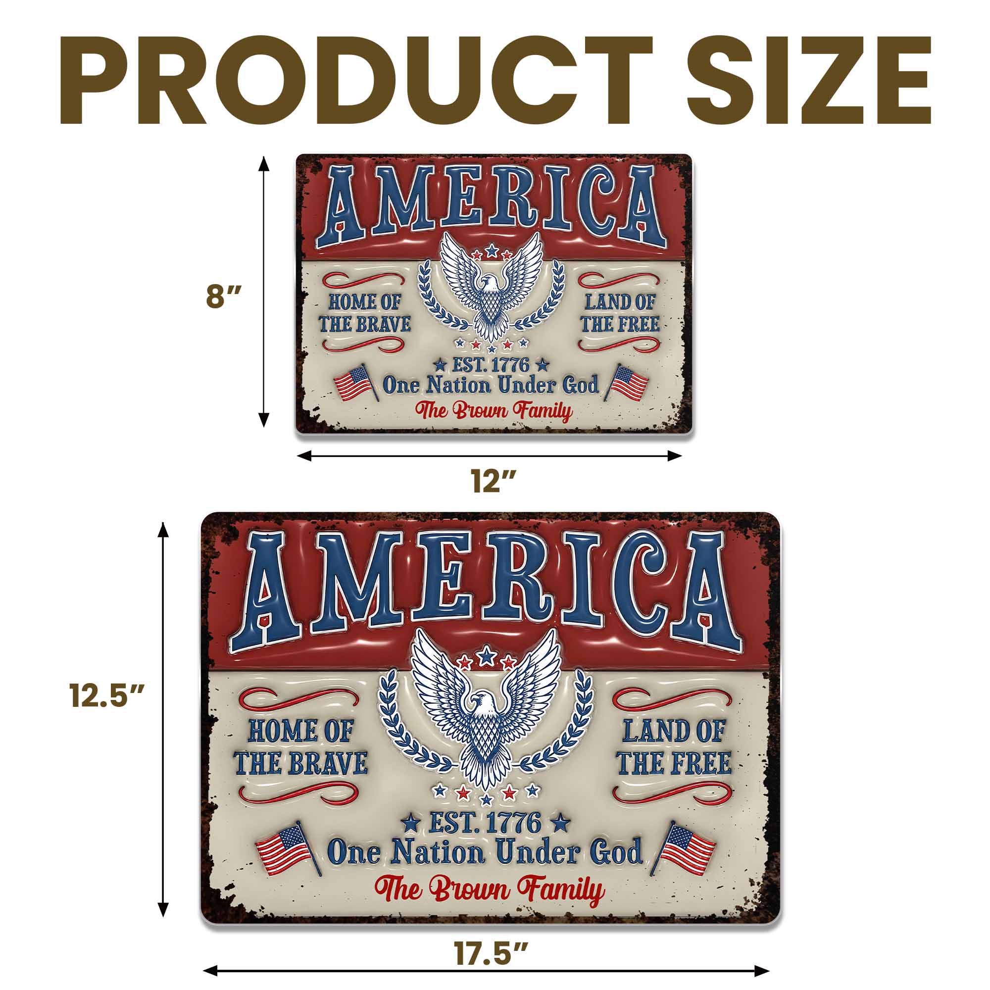 Personalized Metal Sign Custom Family Name Eagle 4th of July Gift Metal Sign GradoCreations