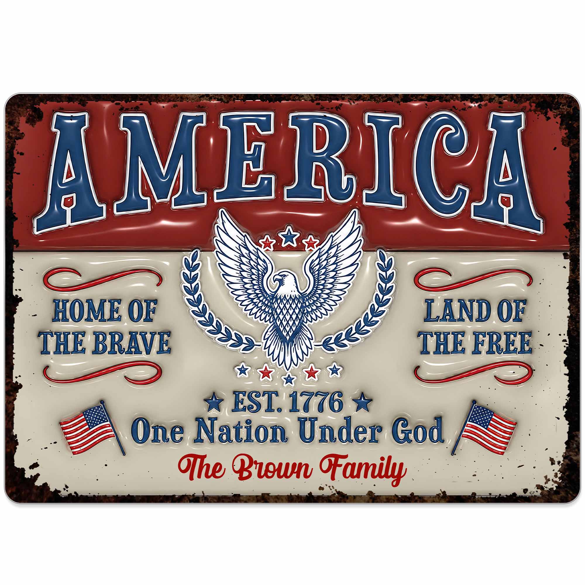 Personalized Metal Sign Custom Family Name Eagle 4th of July Gift Metal Sign GradoCreations