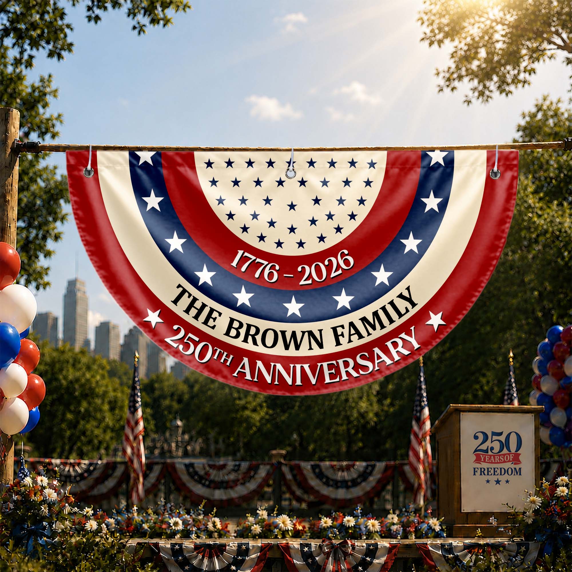Personalized Family 250th Anniversary Flag Custom Name Decoration Non-Pleated Fan Flag GradoCreations