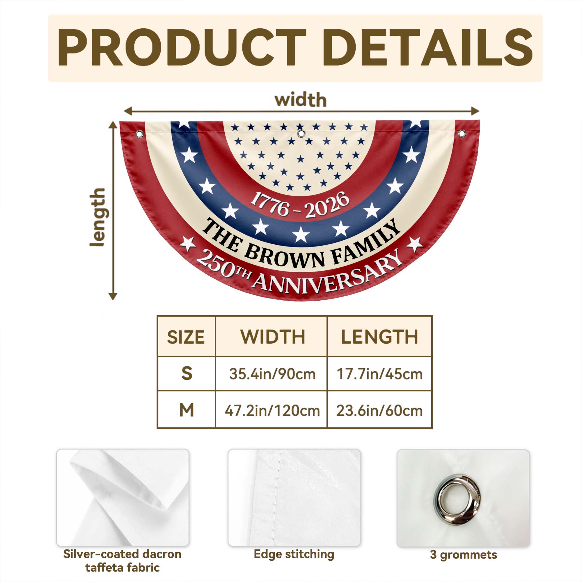 Personalized Family 250th Anniversary Flag Custom Name Decoration Non-Pleated Fan Flag GradoCreations