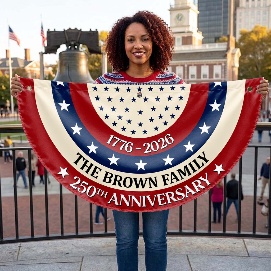 Personalized Family 250th Anniversary Flag Custom Name Decoration Non-Pleated Fan Flag GradoCreations