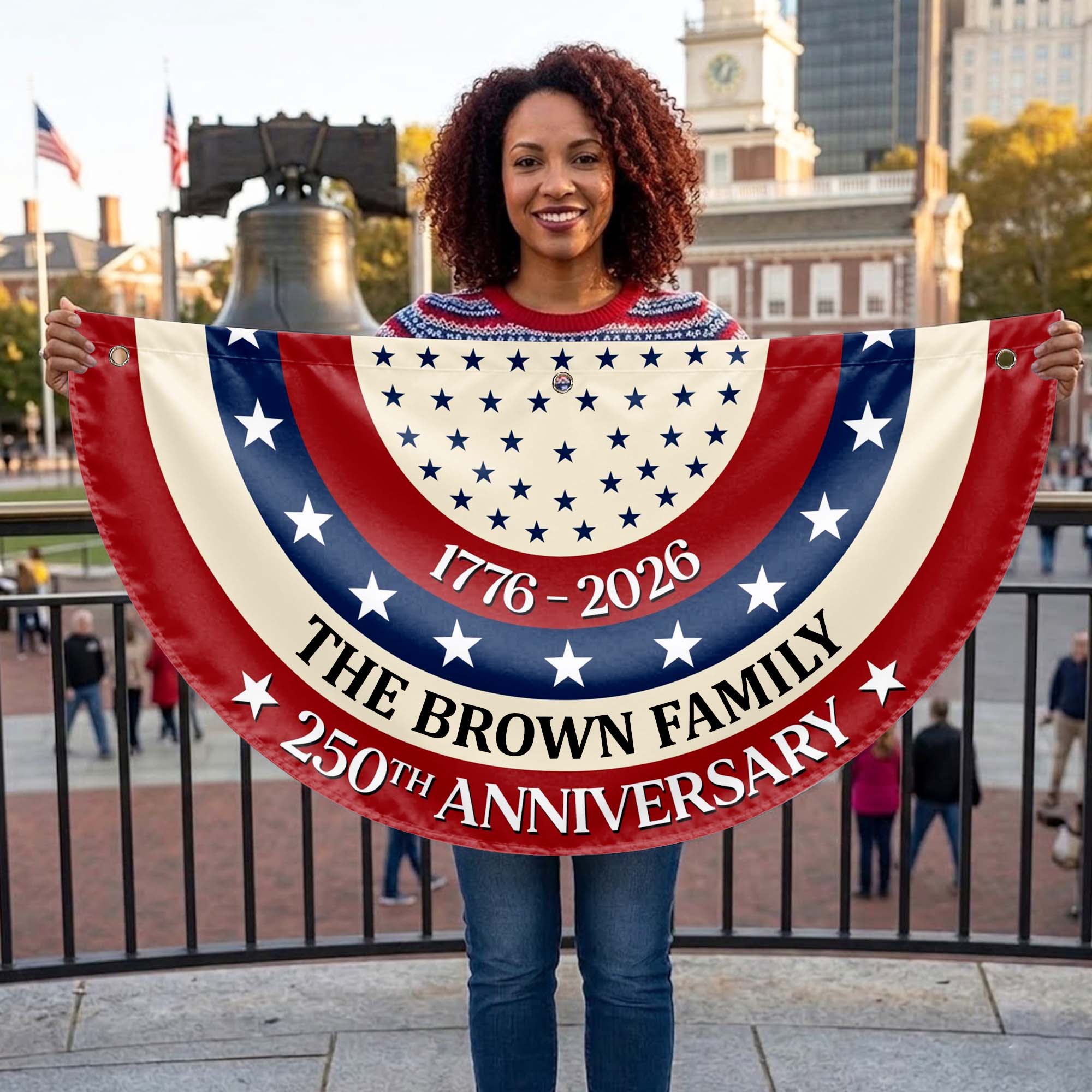Personalized Family 250th Anniversary Flag Custom Name Decoration Non-Pleated Fan Flag GradoCreations