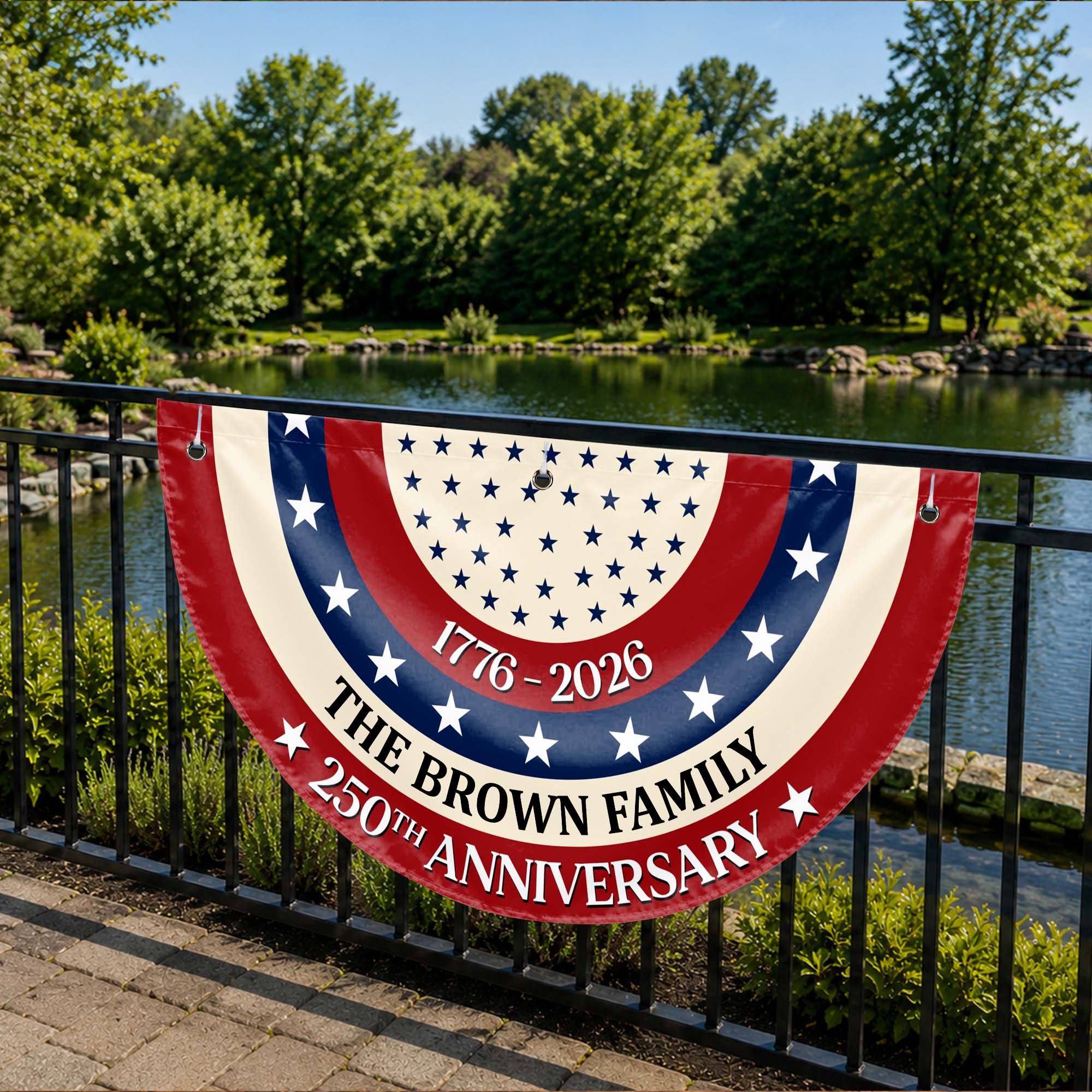Personalized Family 250th Anniversary Flag Custom Name Decoration Non-Pleated Fan Flag GradoCreations