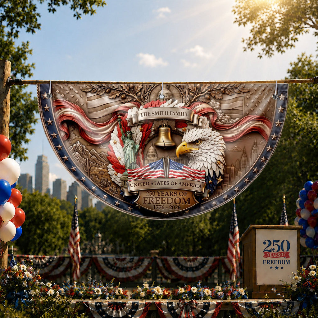 Personalized Non-Pleated Fan Flag Custom Family Name Gift for Independence Day Non-Pleated Fan Flag GradoCreations