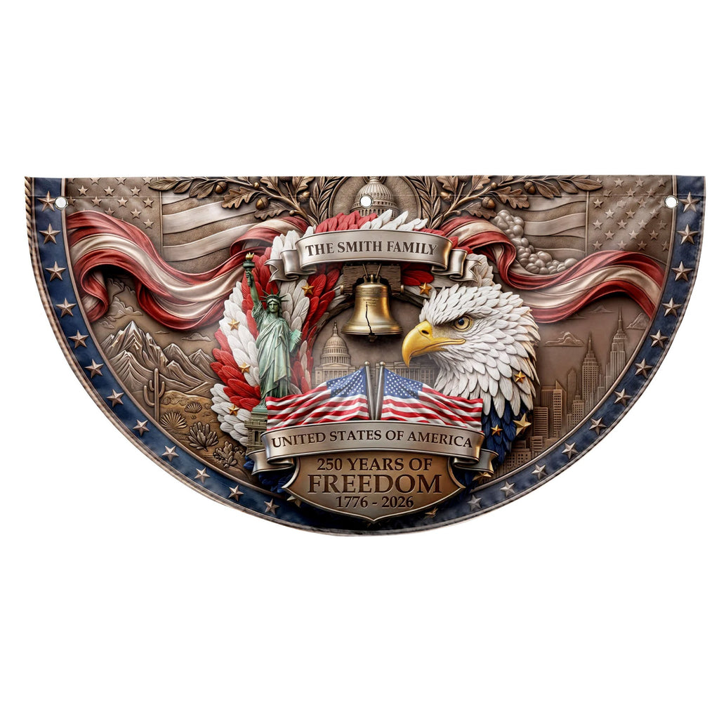 Personalized Non-Pleated Fan Flag Custom Family Name Gift for Independence Day Non-Pleated Fan Flag GradoCreations
