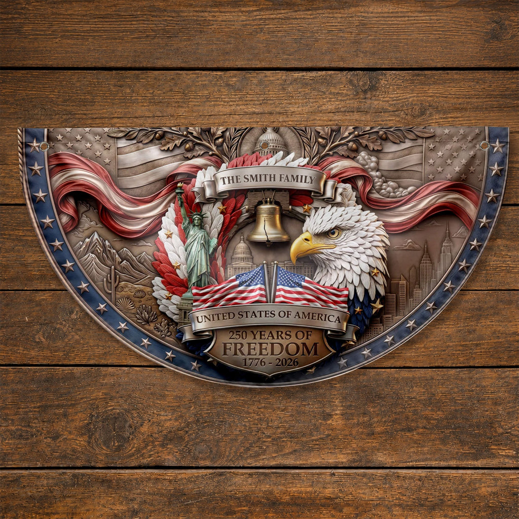 Personalized Non-Pleated Fan Flag Custom Family Name Gift for Independence Day Non-Pleated Fan Flag GradoCreations