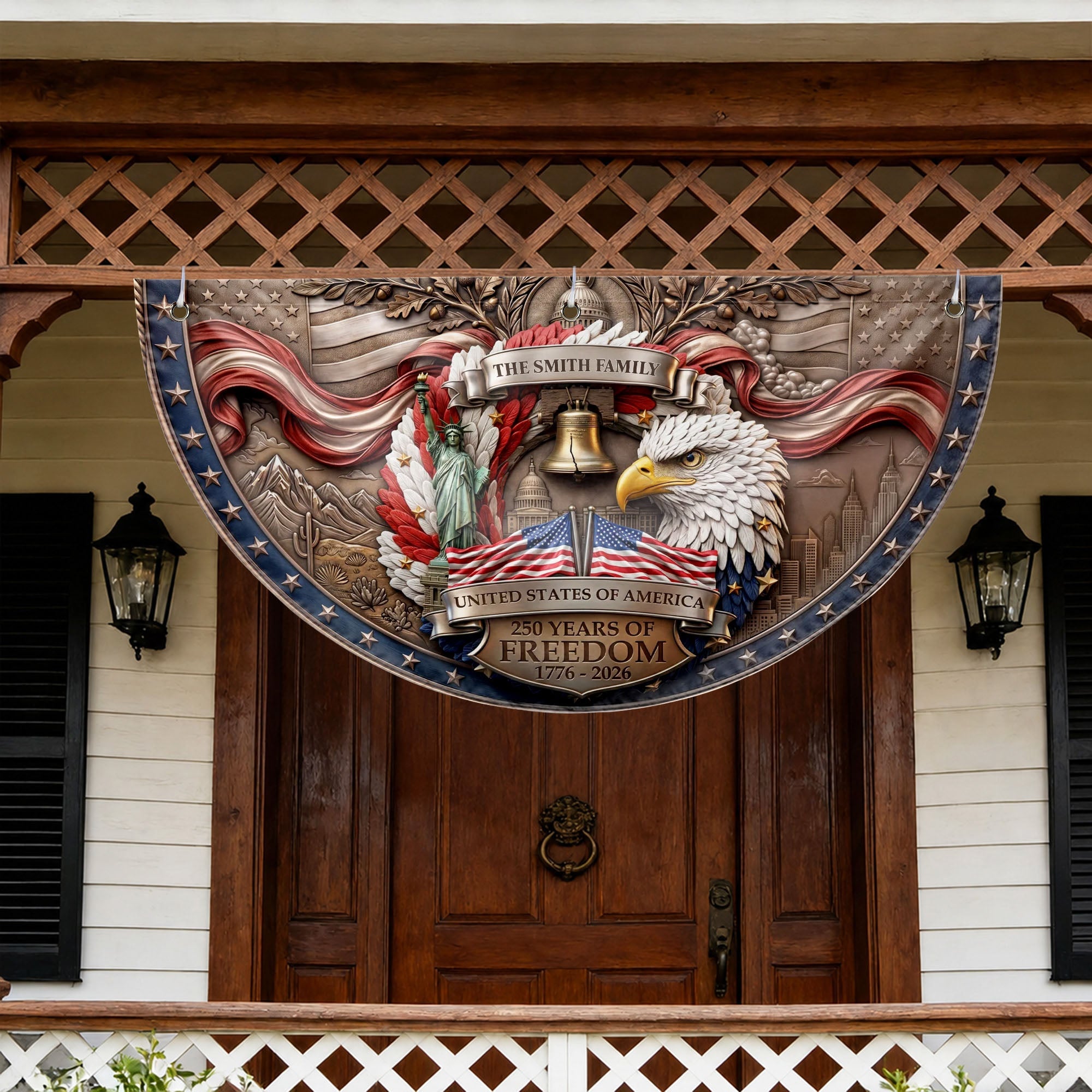 Personalized Non-Pleated Fan Flag Custom Family Name Gift for Independence Day Non-Pleated Fan Flag GradoCreations