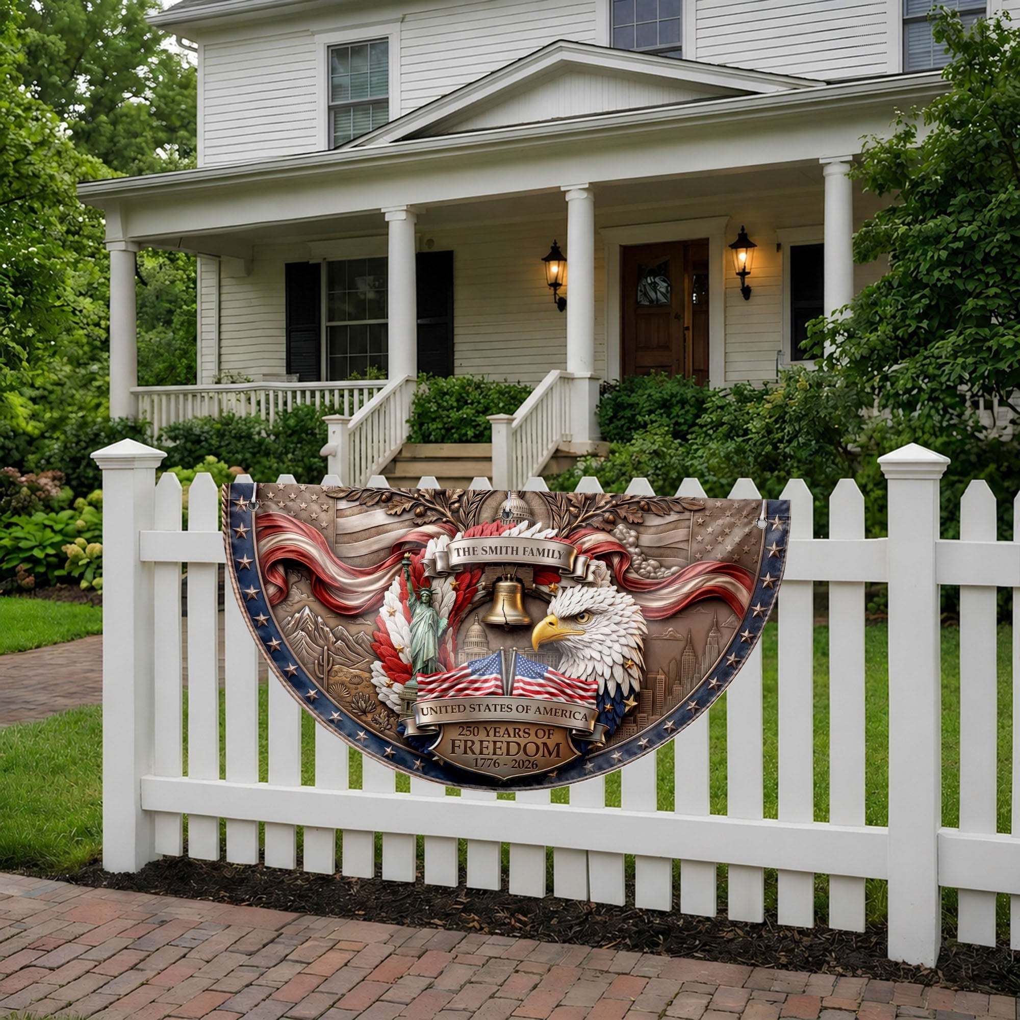 Personalized Non-Pleated Fan Flag Custom Family Name Gift for Independence Day Non-Pleated Fan Flag GradoCreations