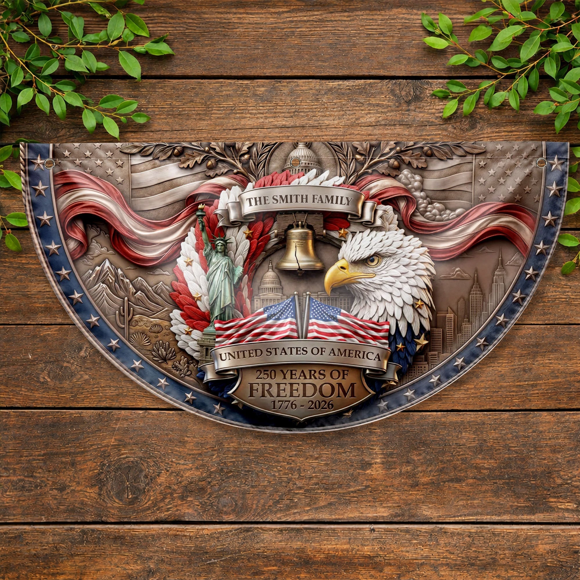 Personalized Non-Pleated Fan Flag Custom Family Name Gift for Independence Day Non-Pleated Fan Flag GradoCreations