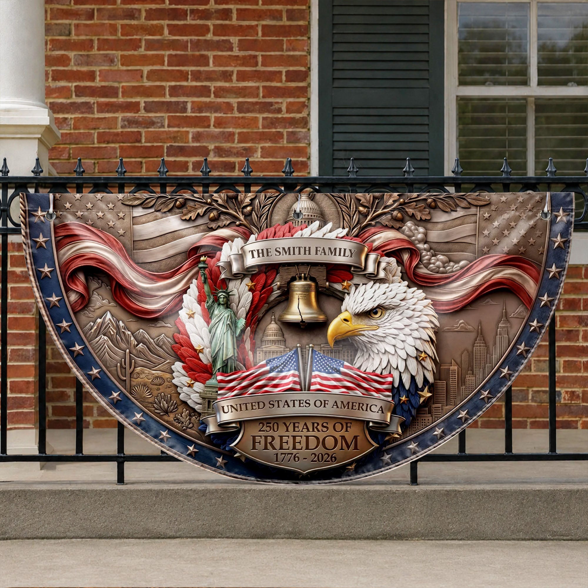 Personalized Non-Pleated Fan Flag Custom Family Name Gift for Independence Day Non-Pleated Fan Flag GradoCreations