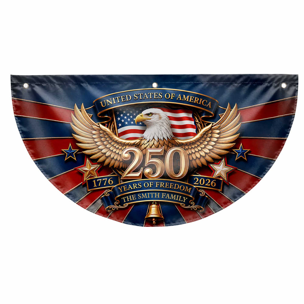 Personalized Family Eagle Fan Flag Custom Name 4th of July Gift Non-Pleated Fan Flag GradoCreations