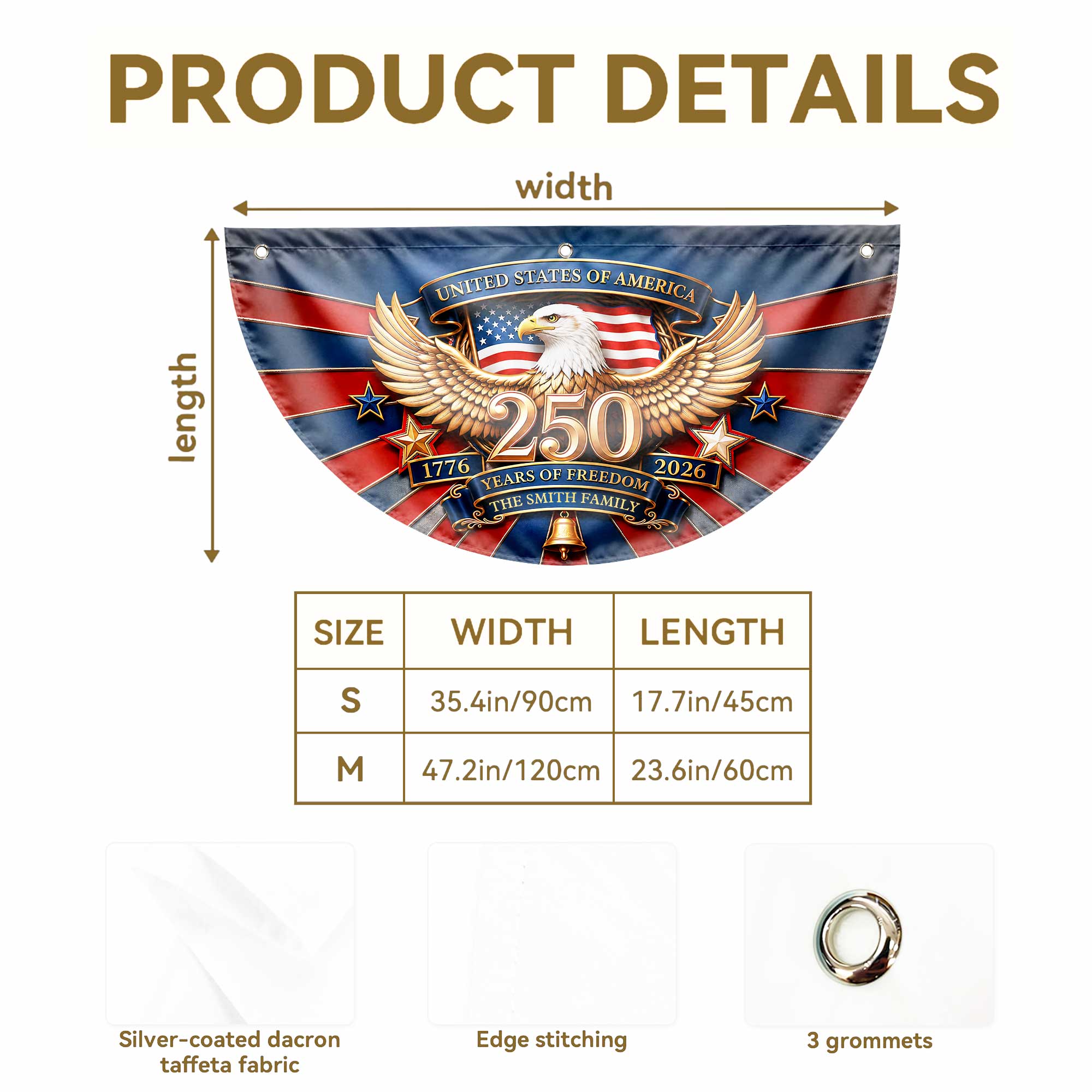 Personalized Family Eagle Fan Flag Custom Name 4th of July Gift Non-Pleated Fan Flag GradoCreations