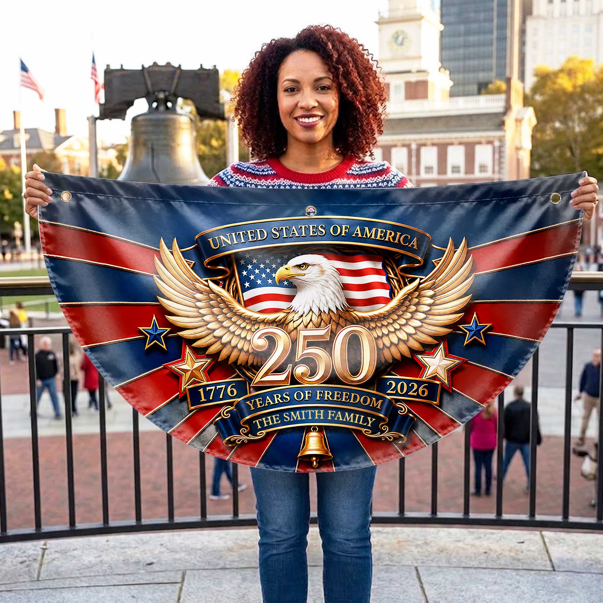 Personalized Family Eagle Fan Flag Custom Name 4th of July Gift Non-Pleated Fan Flag GradoCreations