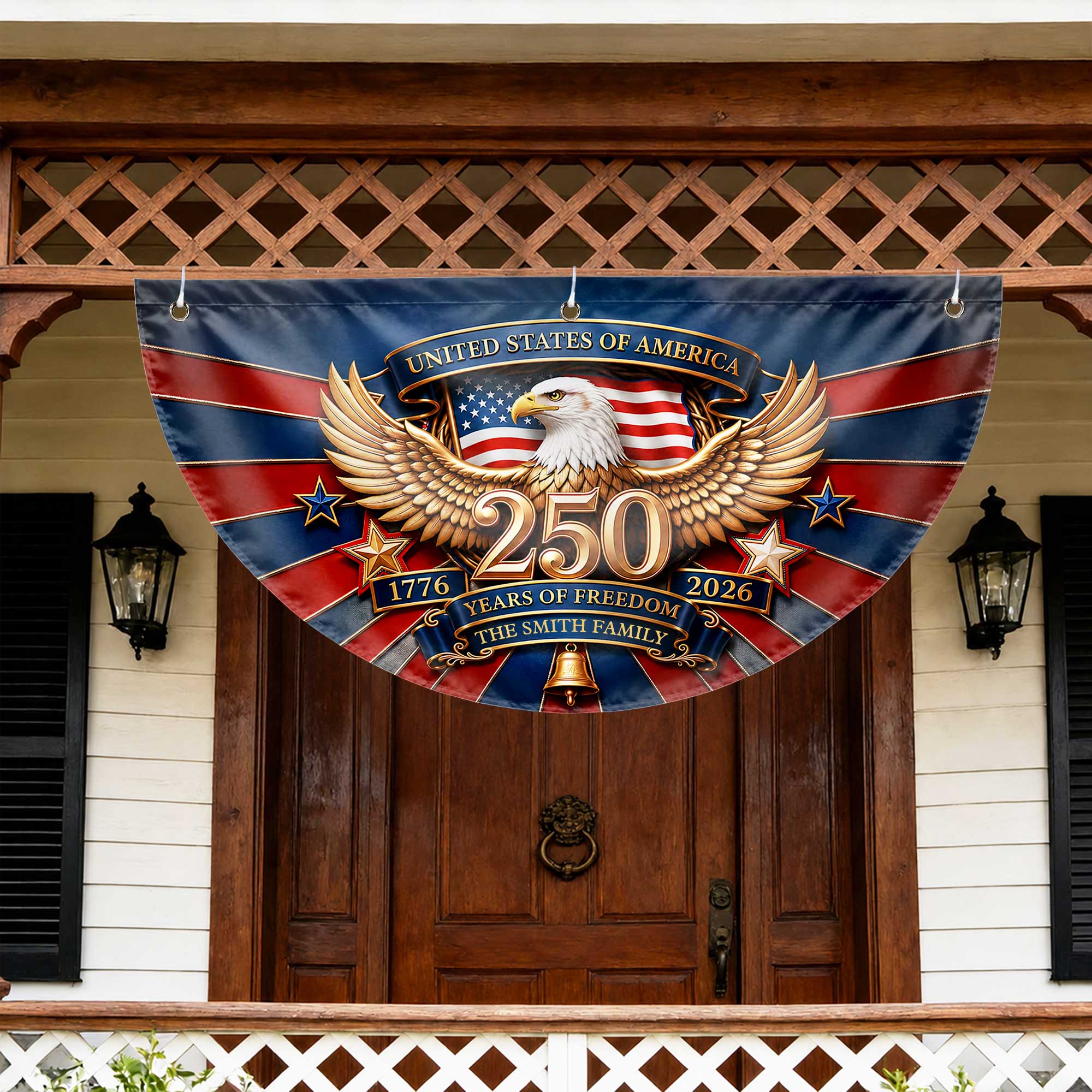 Personalized Family Eagle Fan Flag Custom Name 4th of July Gift Non-Pleated Fan Flag GradoCreations