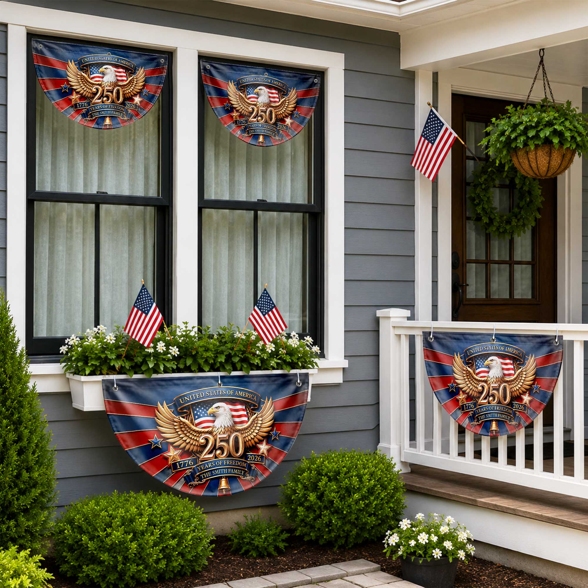 Personalized Family Eagle Fan Flag Custom Name 4th of July Gift Non-Pleated Fan Flag GradoCreations