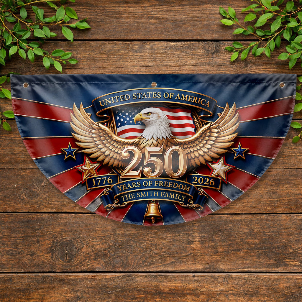 Personalized Family Eagle Fan Flag Custom Name 4th of July Gift Non-Pleated Fan Flag GradoCreations
