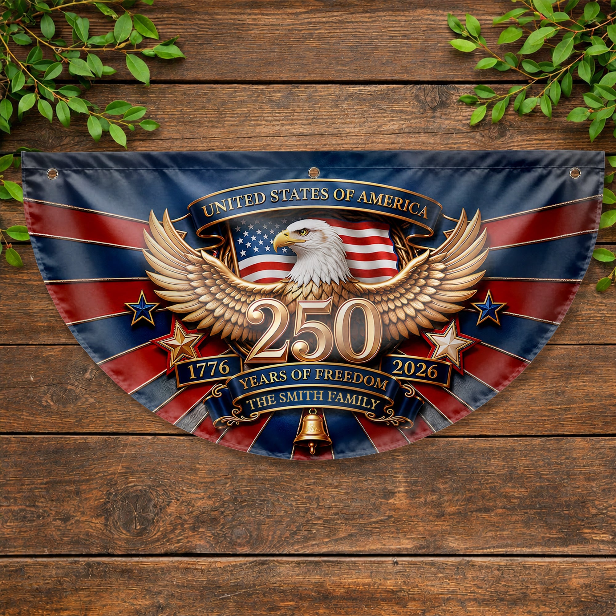Personalized Family Eagle Fan Flag Custom Name 4th of July Gift Non-Pleated Fan Flag GradoCreations