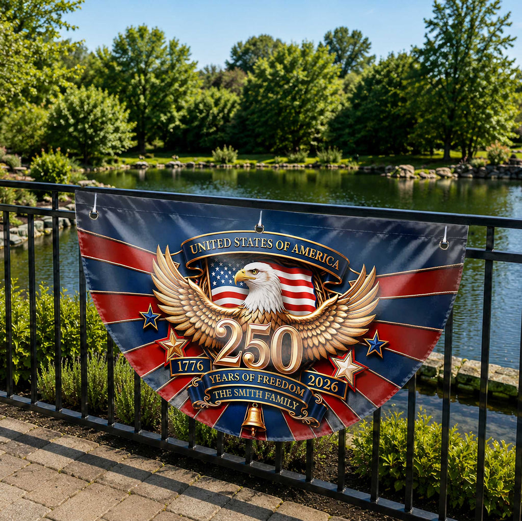 Personalized Family Eagle Fan Flag Custom Name 4th of July Gift Non-Pleated Fan Flag GradoCreations