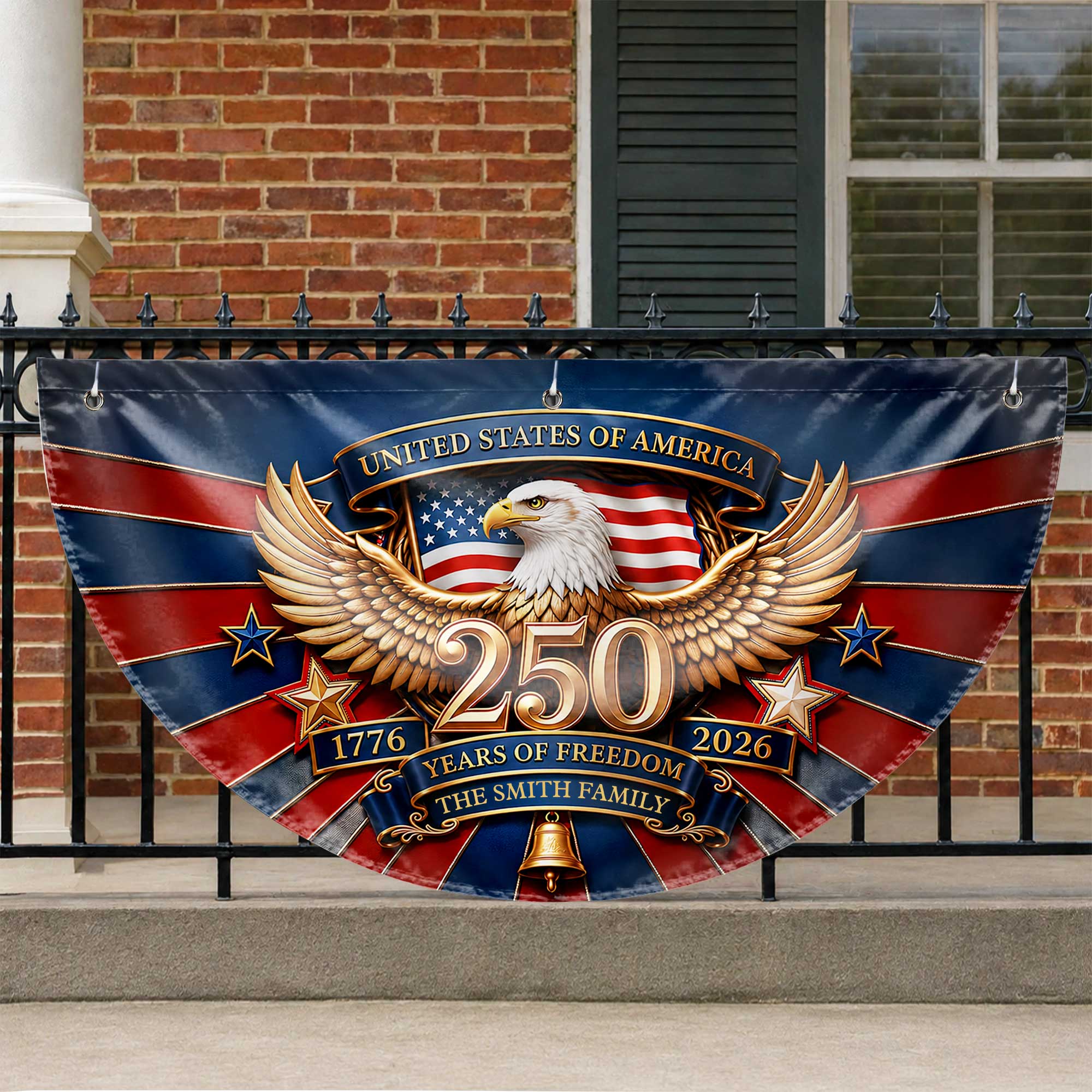 Personalized Family Eagle Fan Flag Custom Name 4th of July Gift Non-Pleated Fan Flag GradoCreations
