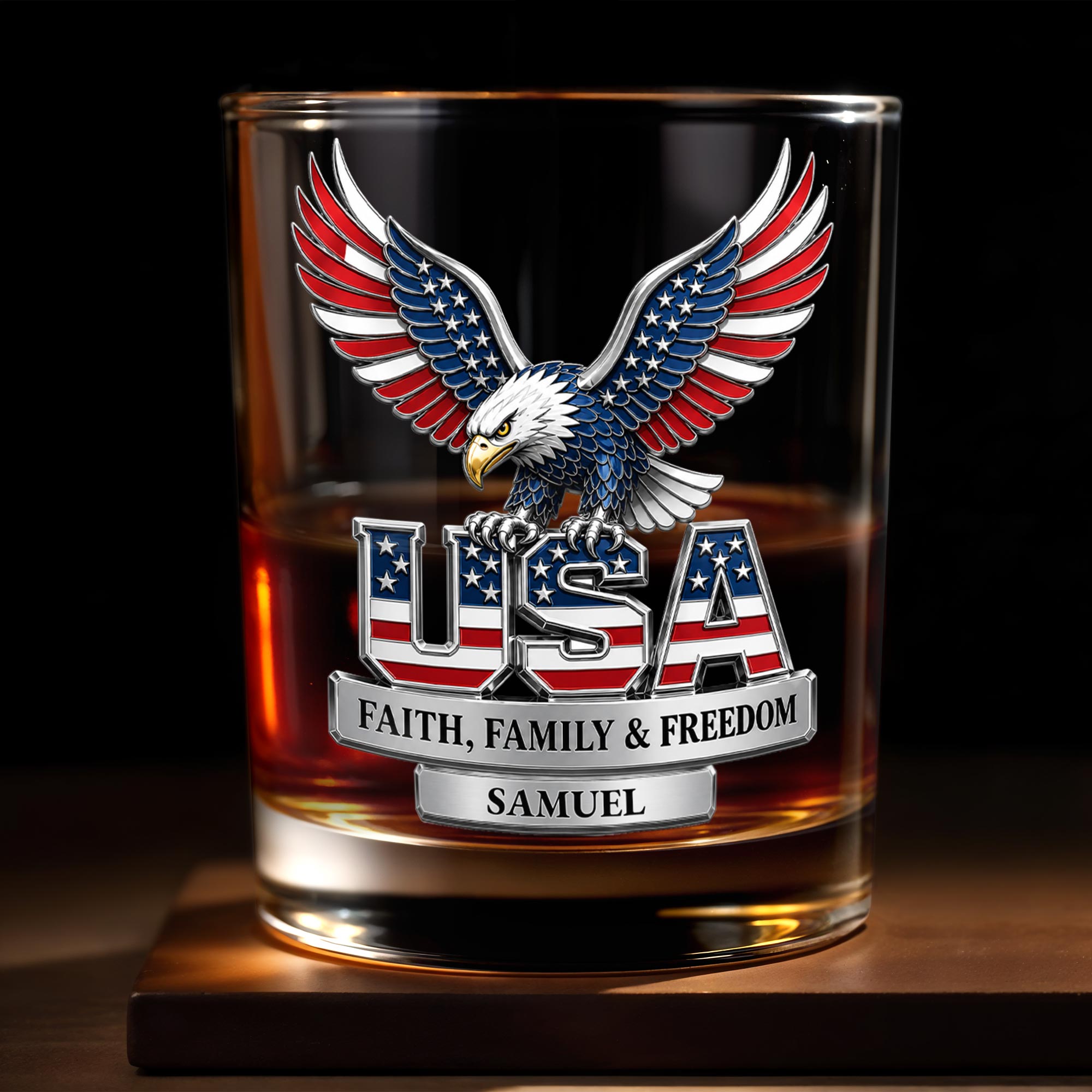 Personalized Patriotic Eagle Whiskey Glass Gift for Dad Whiskey Glass GradoCreations