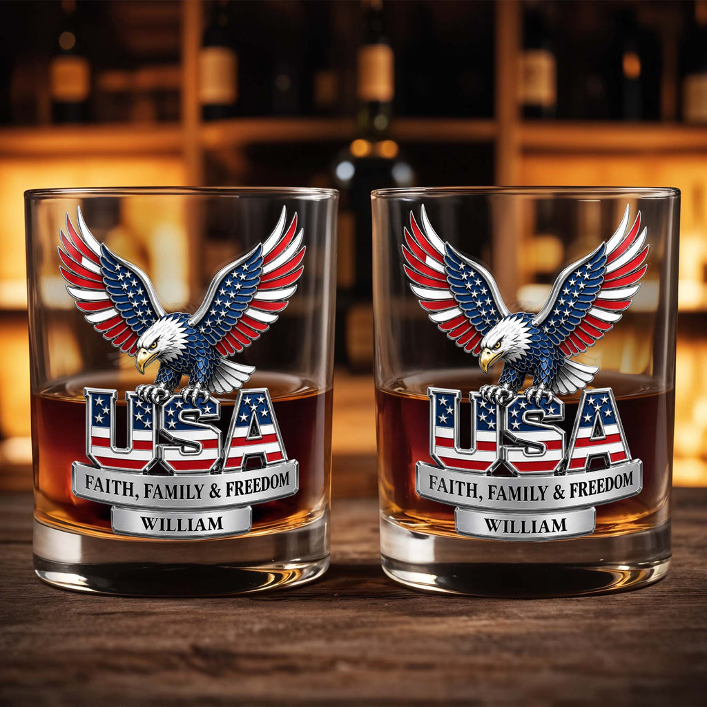 Personalized Patriotic Eagle Whiskey Glass Gift for Dad Whiskey Glass GradoCreations