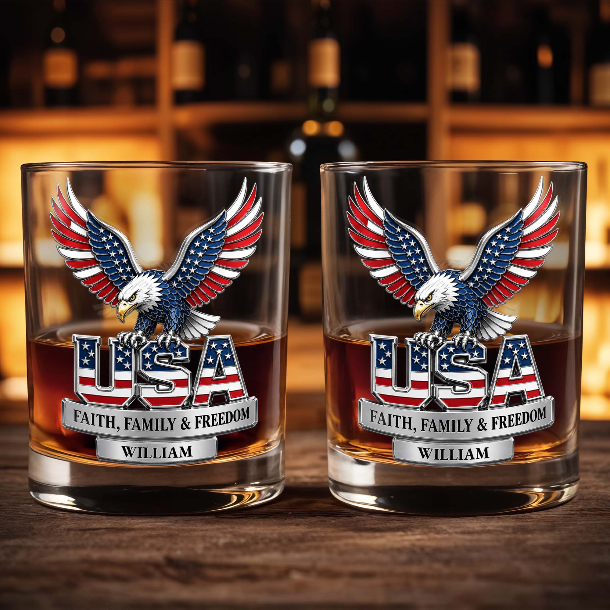 Personalized Patriotic Eagle Whiskey Glass Gift for Dad Whiskey Glass GradoCreations