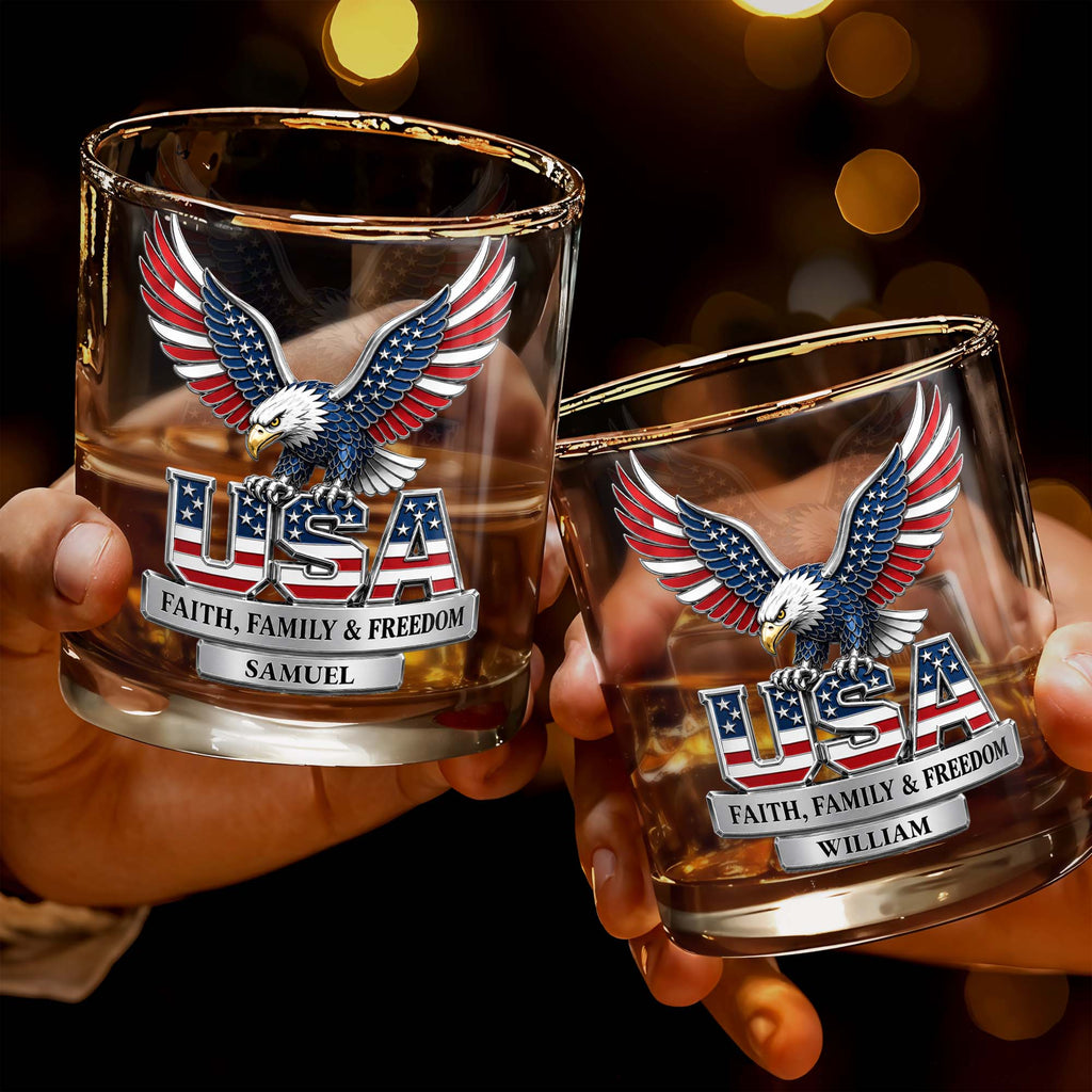 Personalized Patriotic Eagle Whiskey Glass Gift for Dad Whiskey Glass GradoCreations
