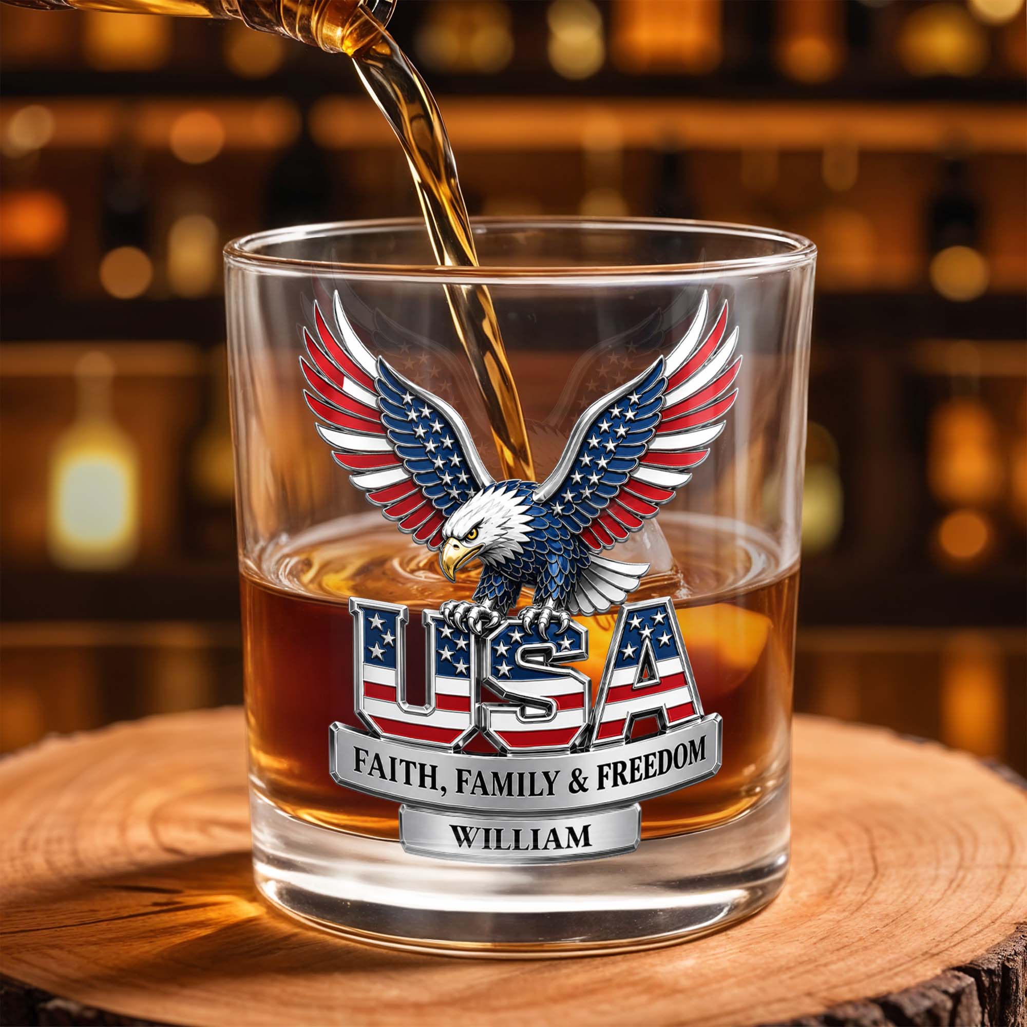 Personalized Patriotic Eagle Whiskey Glass Gift for Dad Whiskey Glass GradoCreations