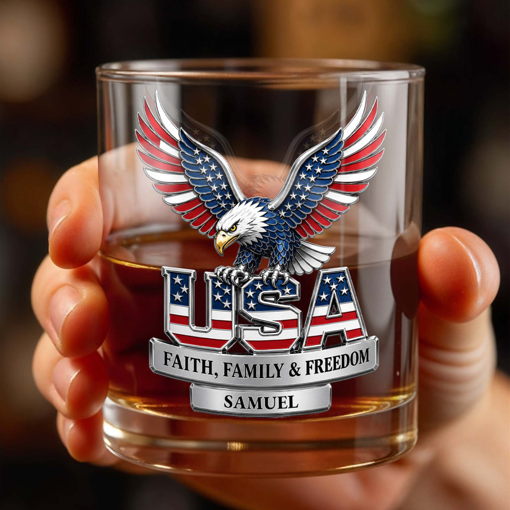 Personalized Patriotic Eagle Whiskey Glass Gift for Dad Whiskey Glass GradoCreations