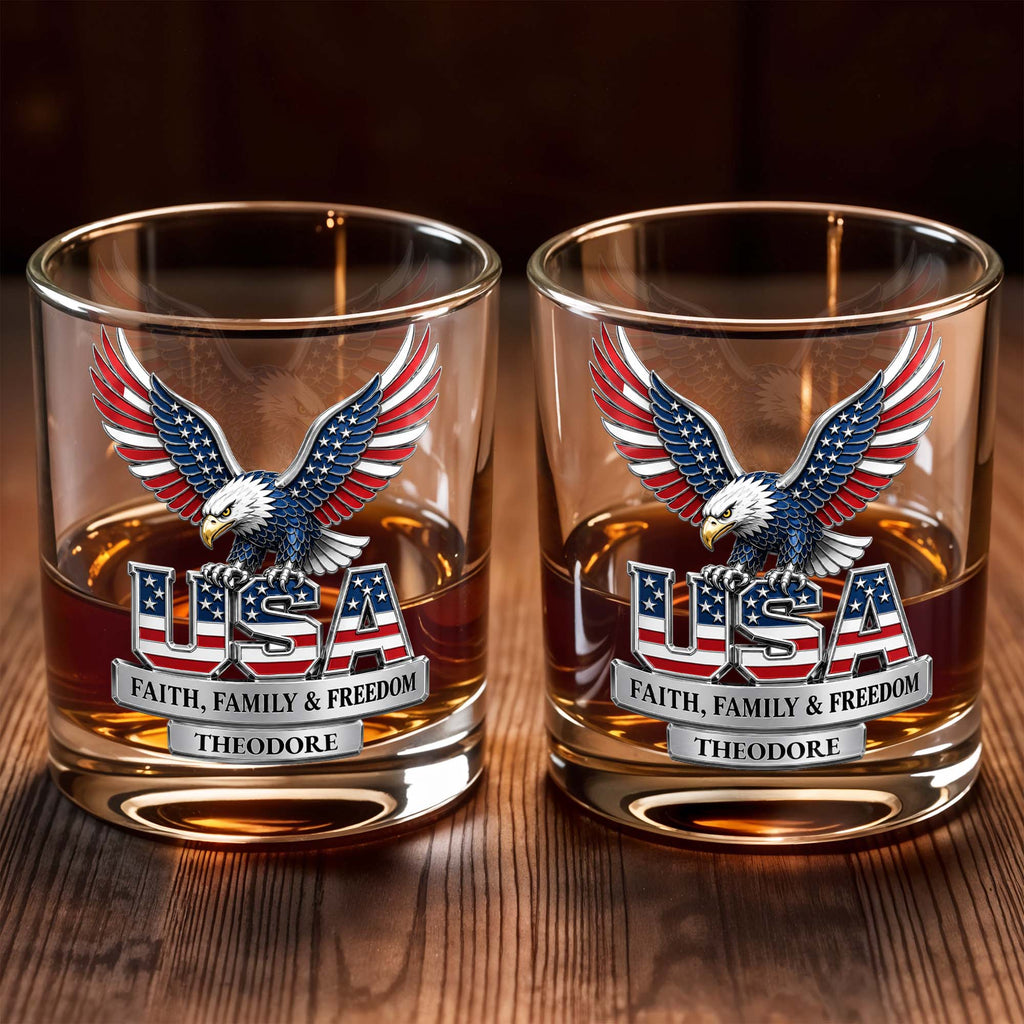 Personalized Patriotic Eagle Whiskey Glass Gift for Dad Whiskey Glass GradoCreations